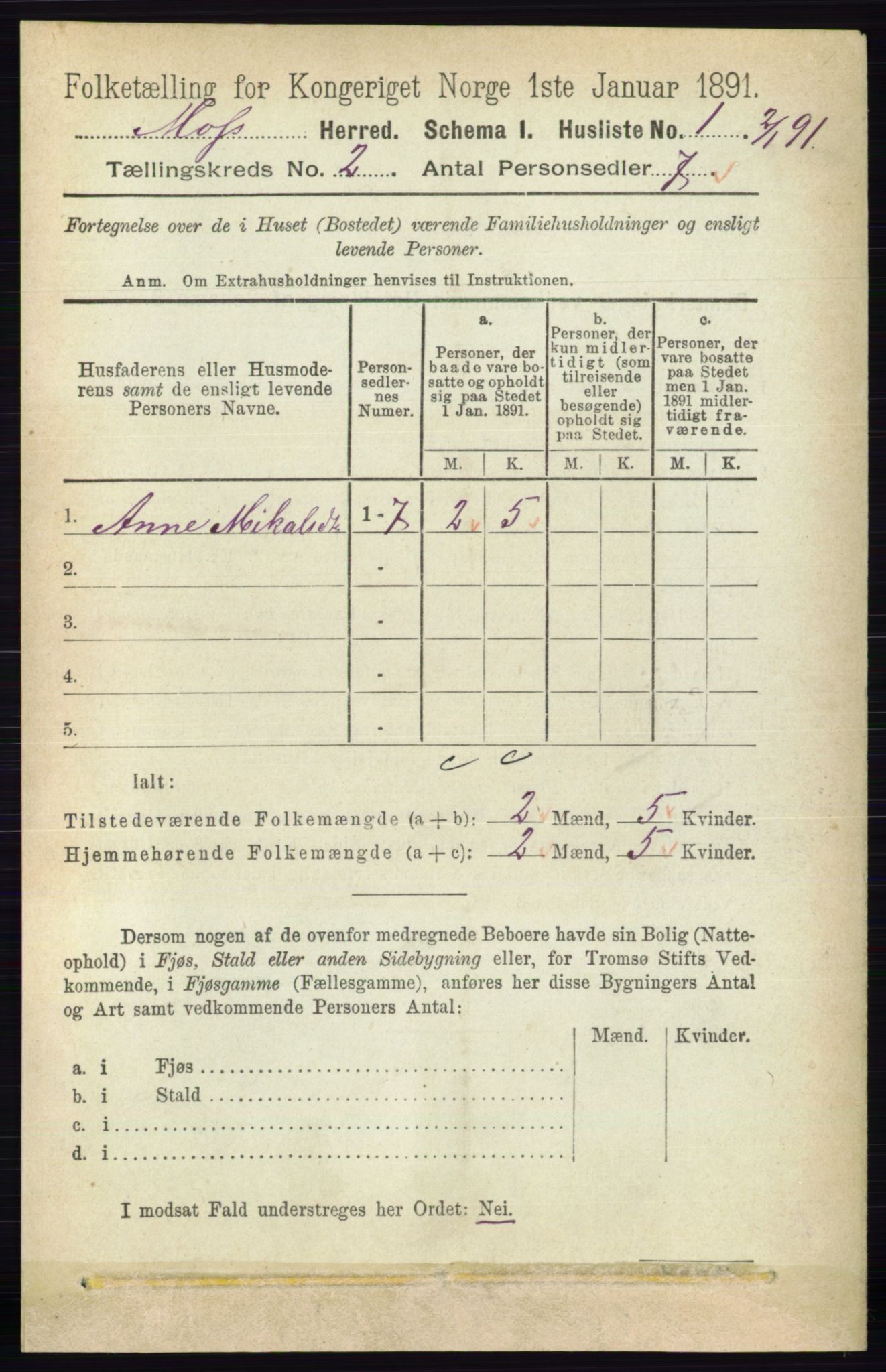 RA, 1891 Census for 0194 Moss, 1891, p. 808