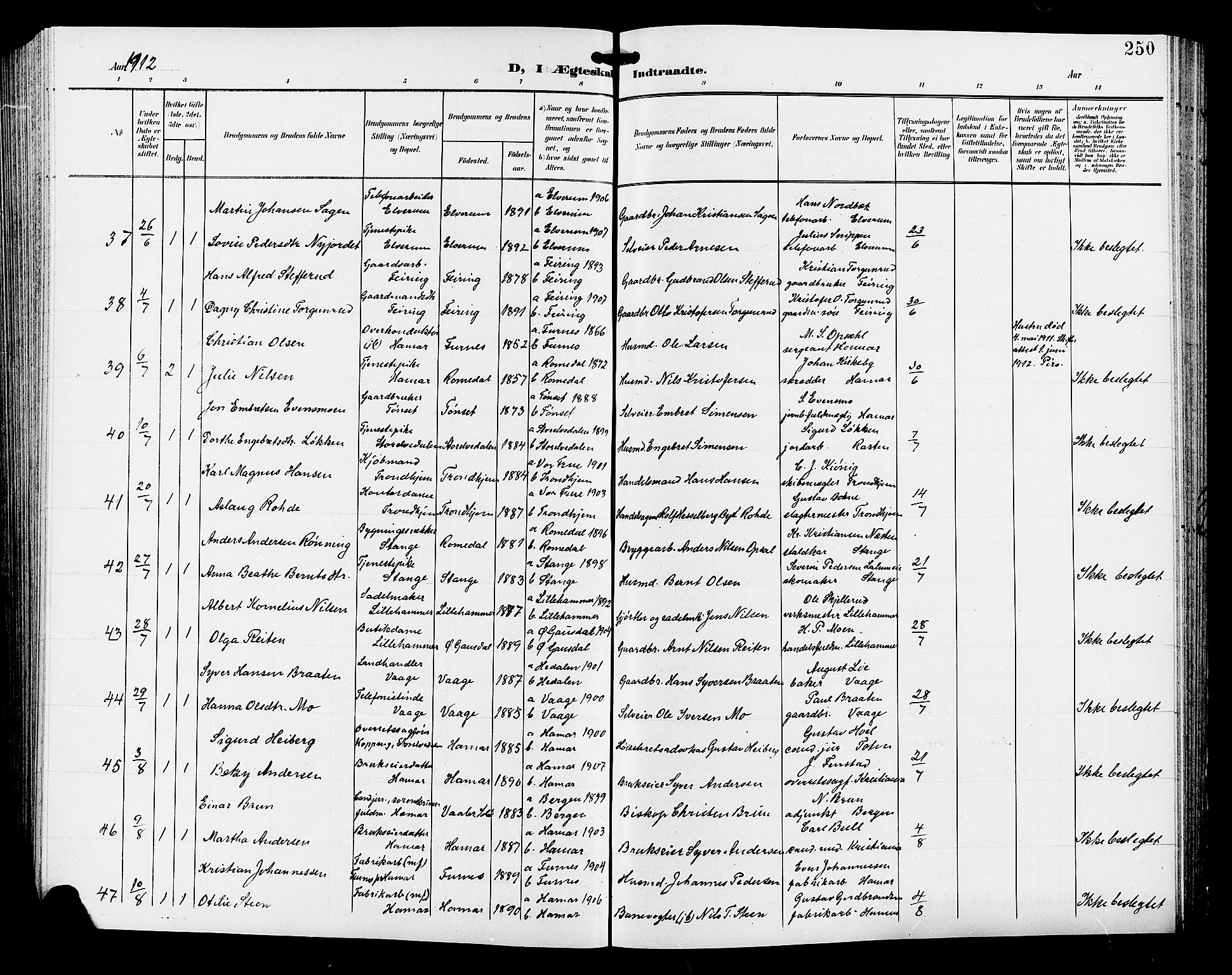 Hamar prestekontor, AV/SAH-DOMPH-002/H/Ha/Hab/L0001: Parish register (copy) no. 1, 1899-1914, p. 250