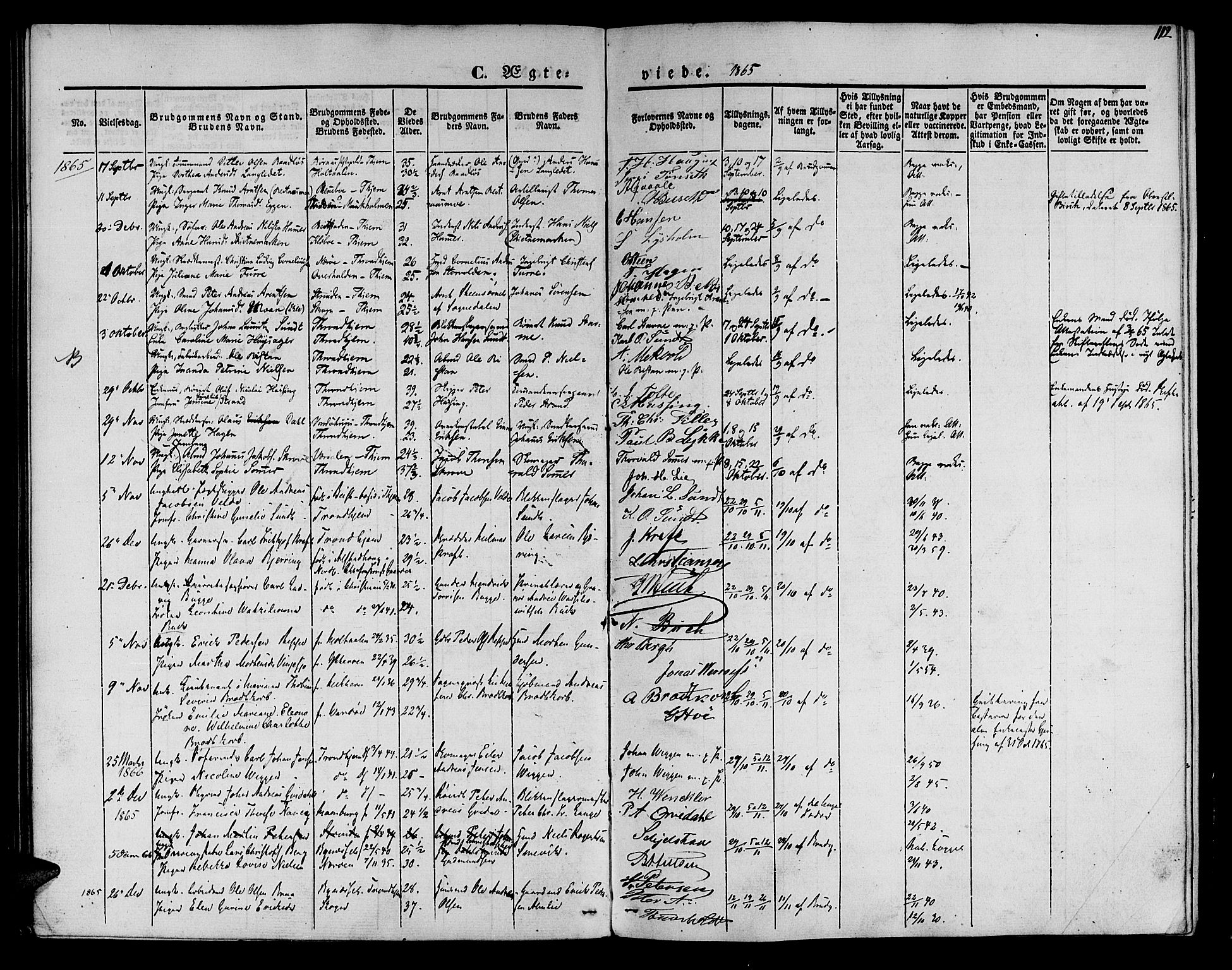 Ministerialprotokoller, klokkerbøker og fødselsregistre - Sør-Trøndelag, SAT/A-1456/602/L0111: Parish register (official) no. 602A09, 1844-1867, p. 112
