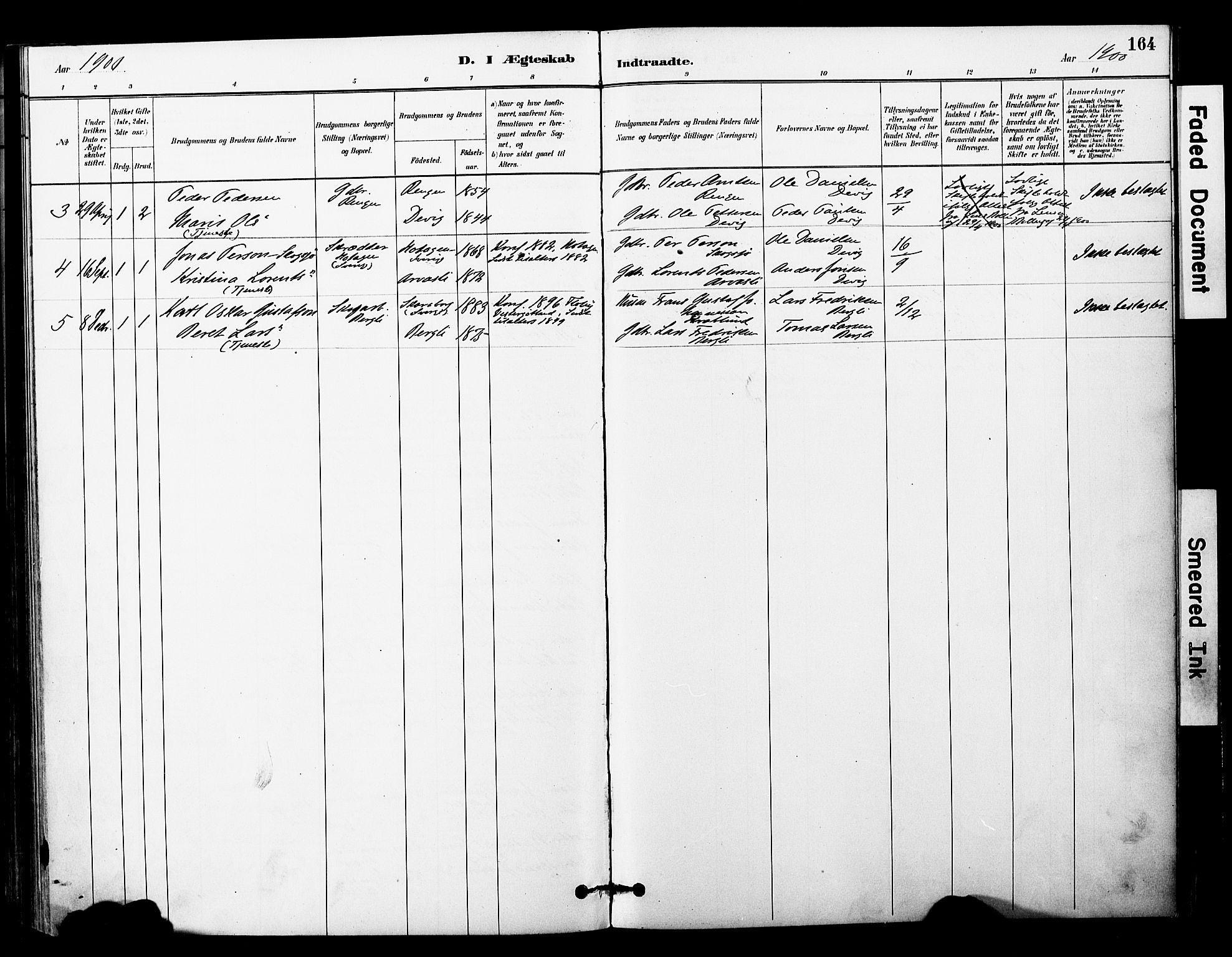 Ministerialprotokoller, klokkerbøker og fødselsregistre - Nord-Trøndelag, SAT/A-1458/757/L0505: Parish register (official) no. 757A01, 1882-1904, p. 164