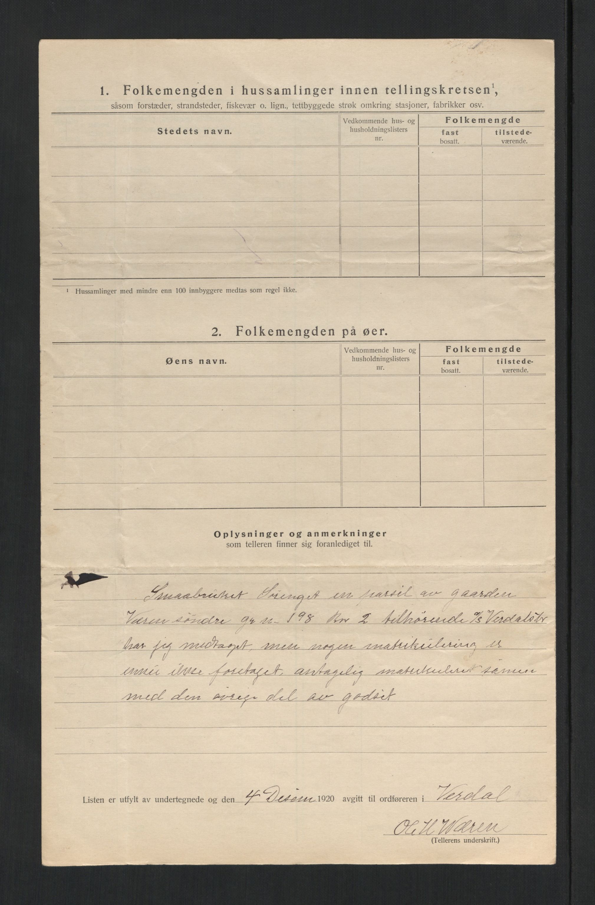 SAT, 1920 census for Verdal, 1920, p. 53