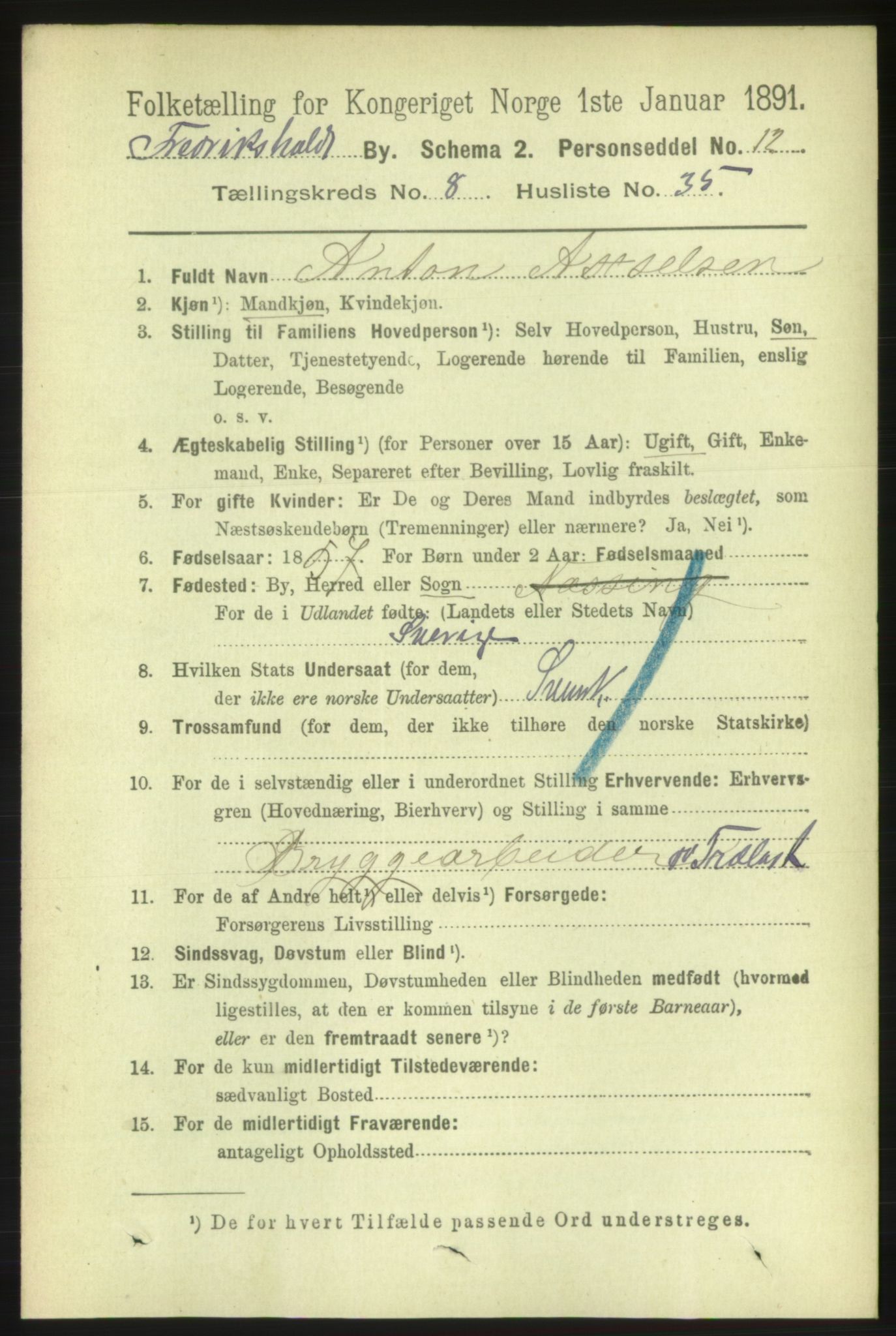 RA, 1891 census for 0101 Fredrikshald, 1891, p. 5904