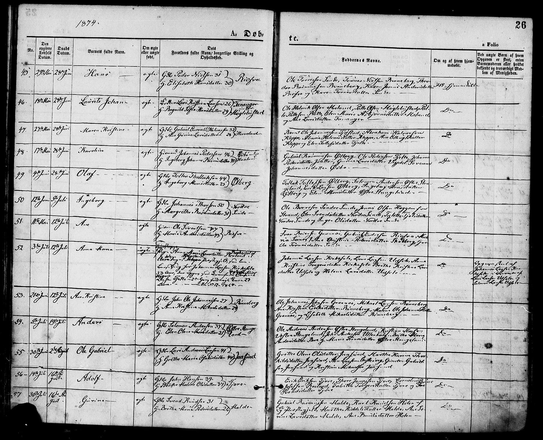 Håland sokneprestkontor, AV/SAST-A-101802/001/30BA/L0009: Parish register (official) no. A 8, 1871-1882, p. 26