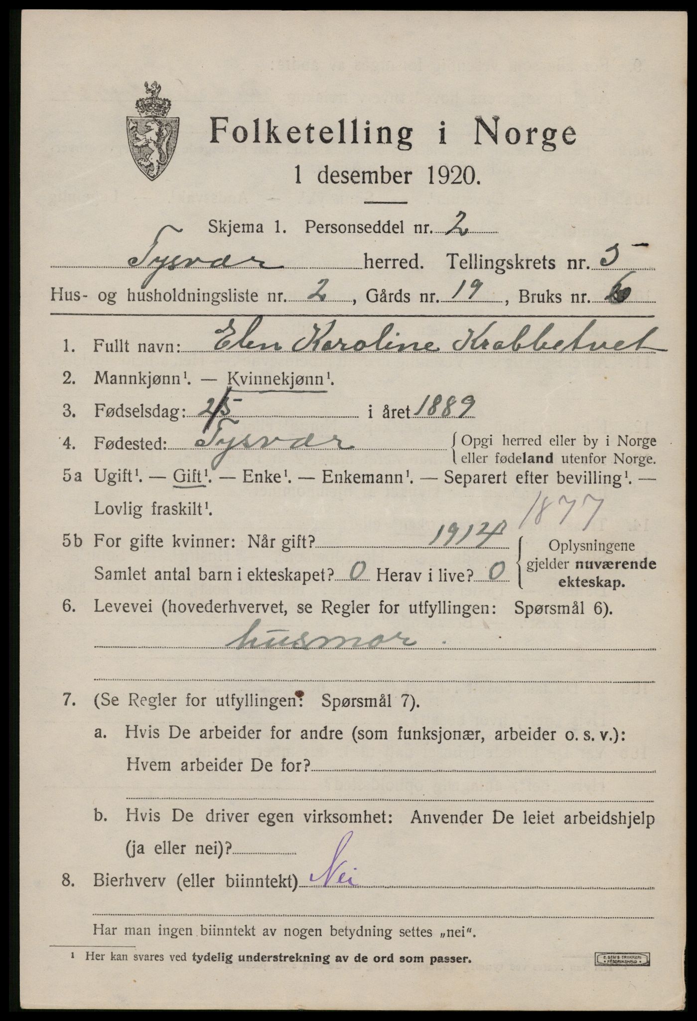 SAST, 1920 census for Tysvær, 1920, p. 1856