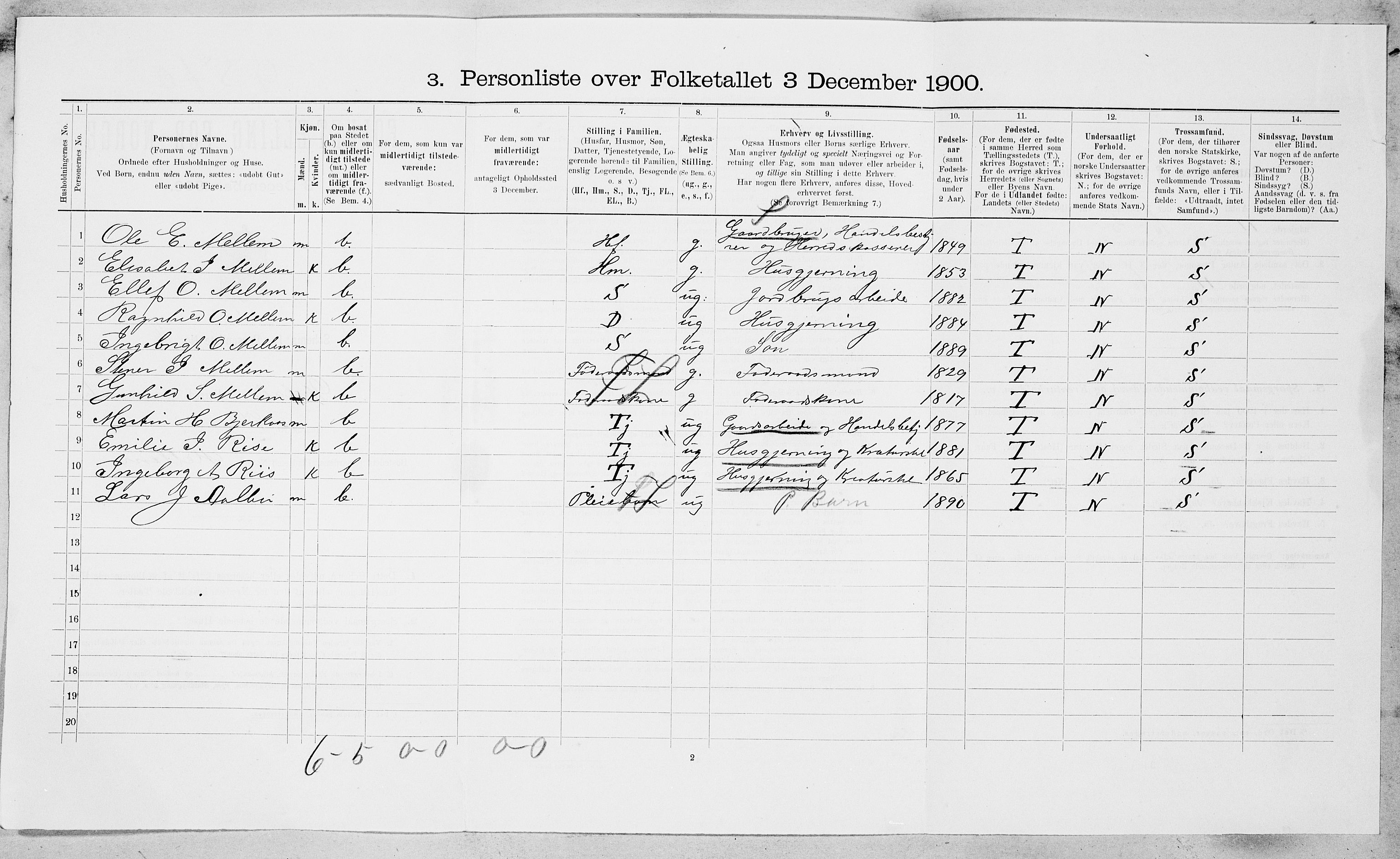 SAT, 1900 census for Oppdal, 1900, p. 607