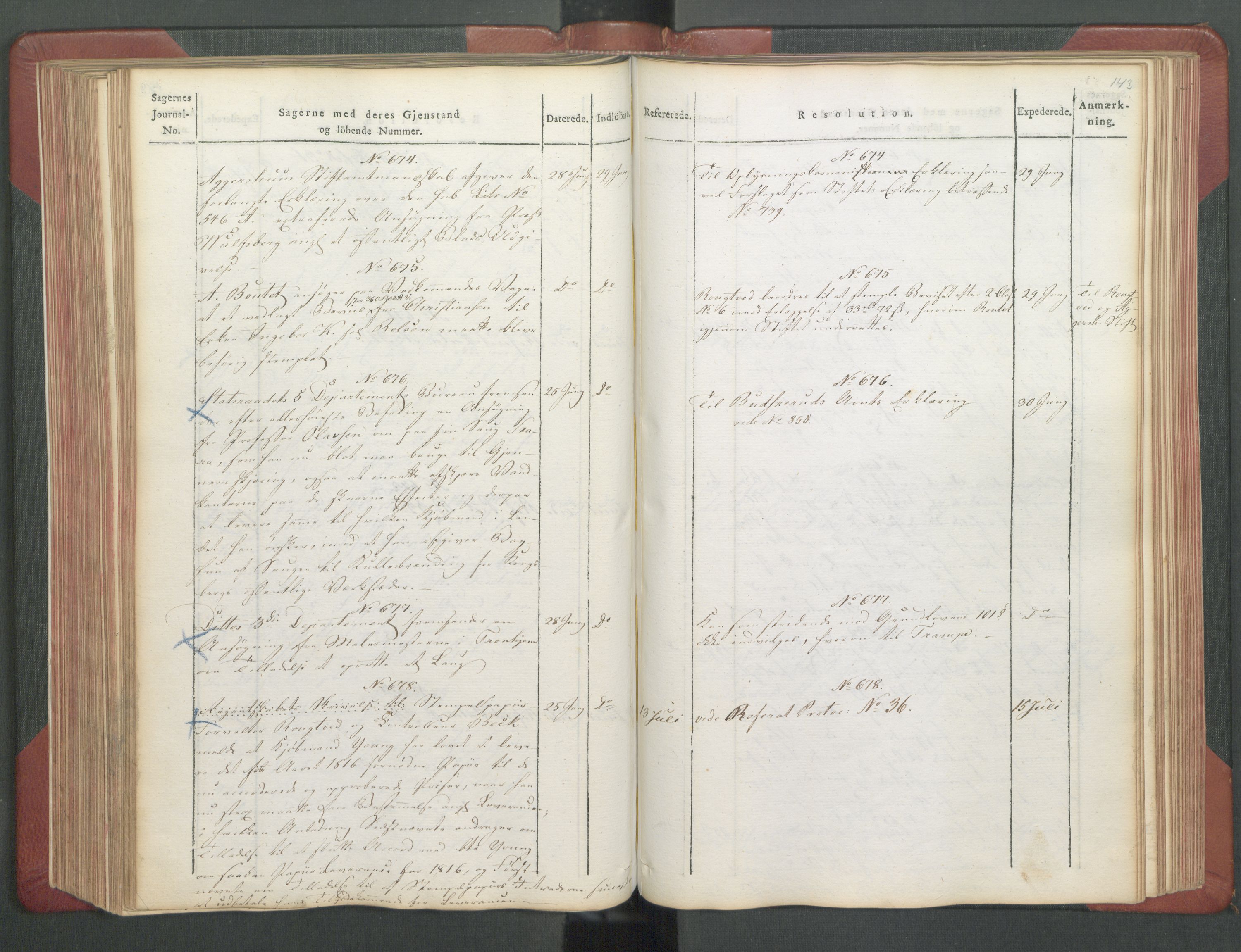 Departementene i 1814, AV/RA-S-3899/Fb/L0029: Journal A 1-900 (ekstraktprotokoll), 1814, p. 143