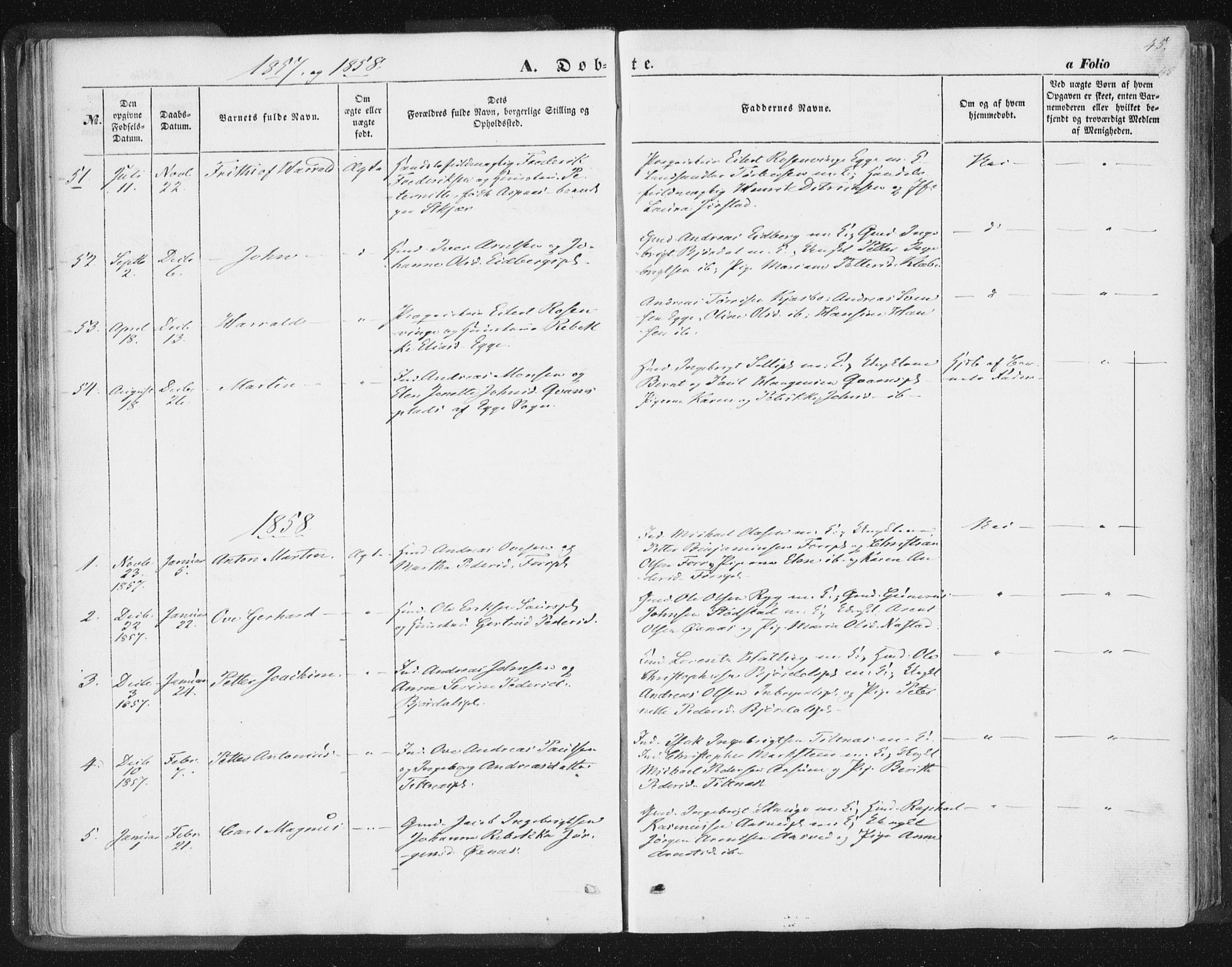 Ministerialprotokoller, klokkerbøker og fødselsregistre - Nord-Trøndelag, SAT/A-1458/746/L0446: Parish register (official) no. 746A05, 1846-1859, p. 45