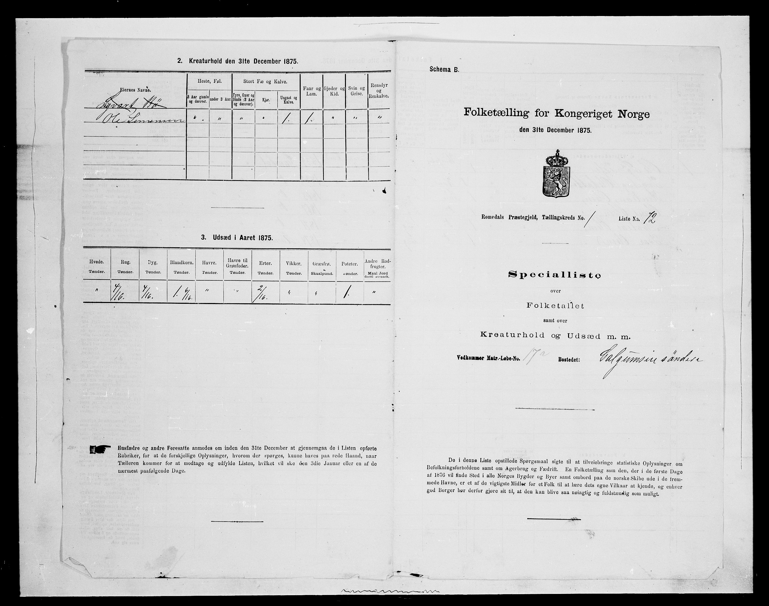 SAH, 1875 census for 0416P Romedal, 1875, p. 263