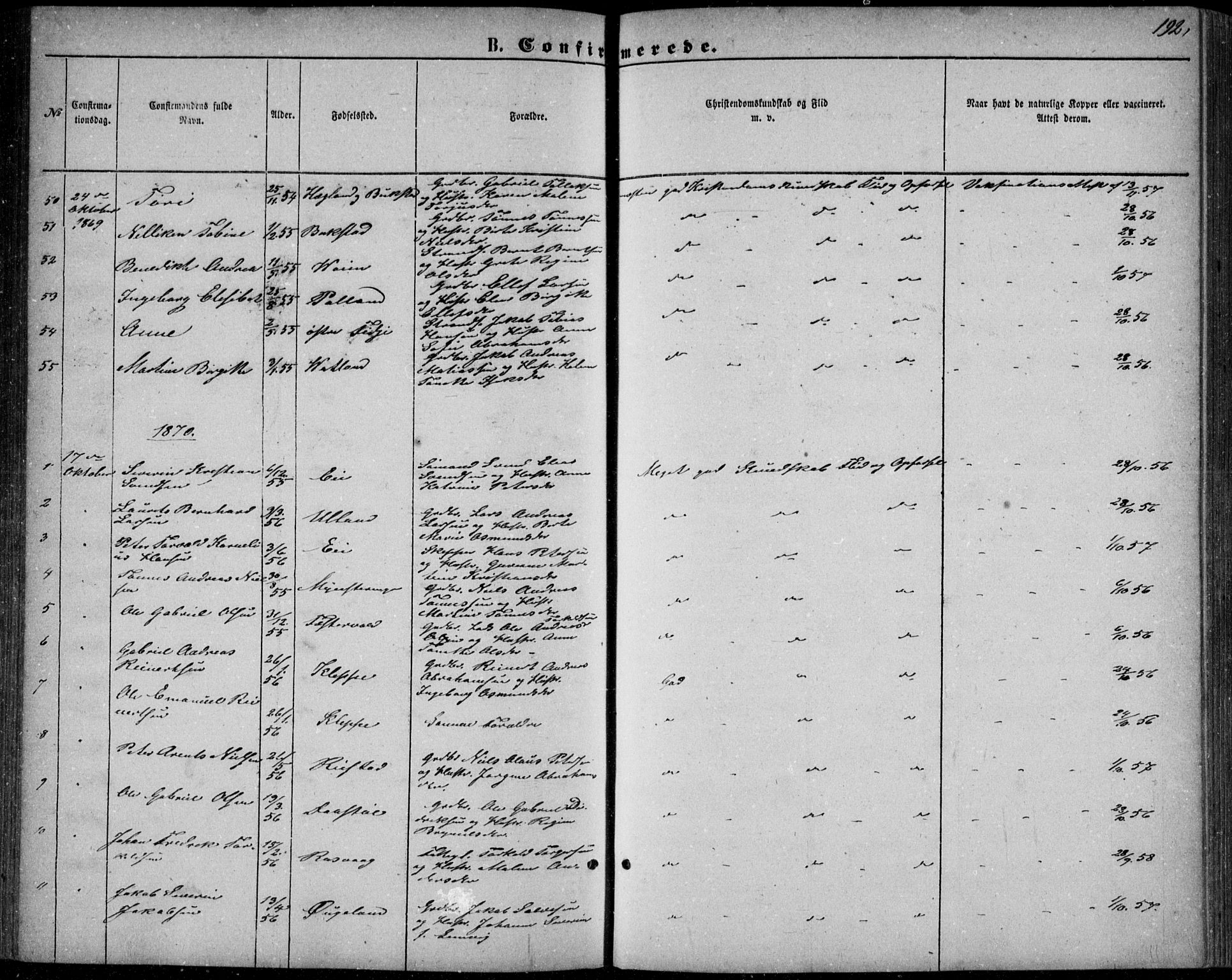 Flekkefjord sokneprestkontor, AV/SAK-1111-0012/F/Fb/Fbb/L0003: Parish register (copy) no. B 3, 1867-1889, p. 192