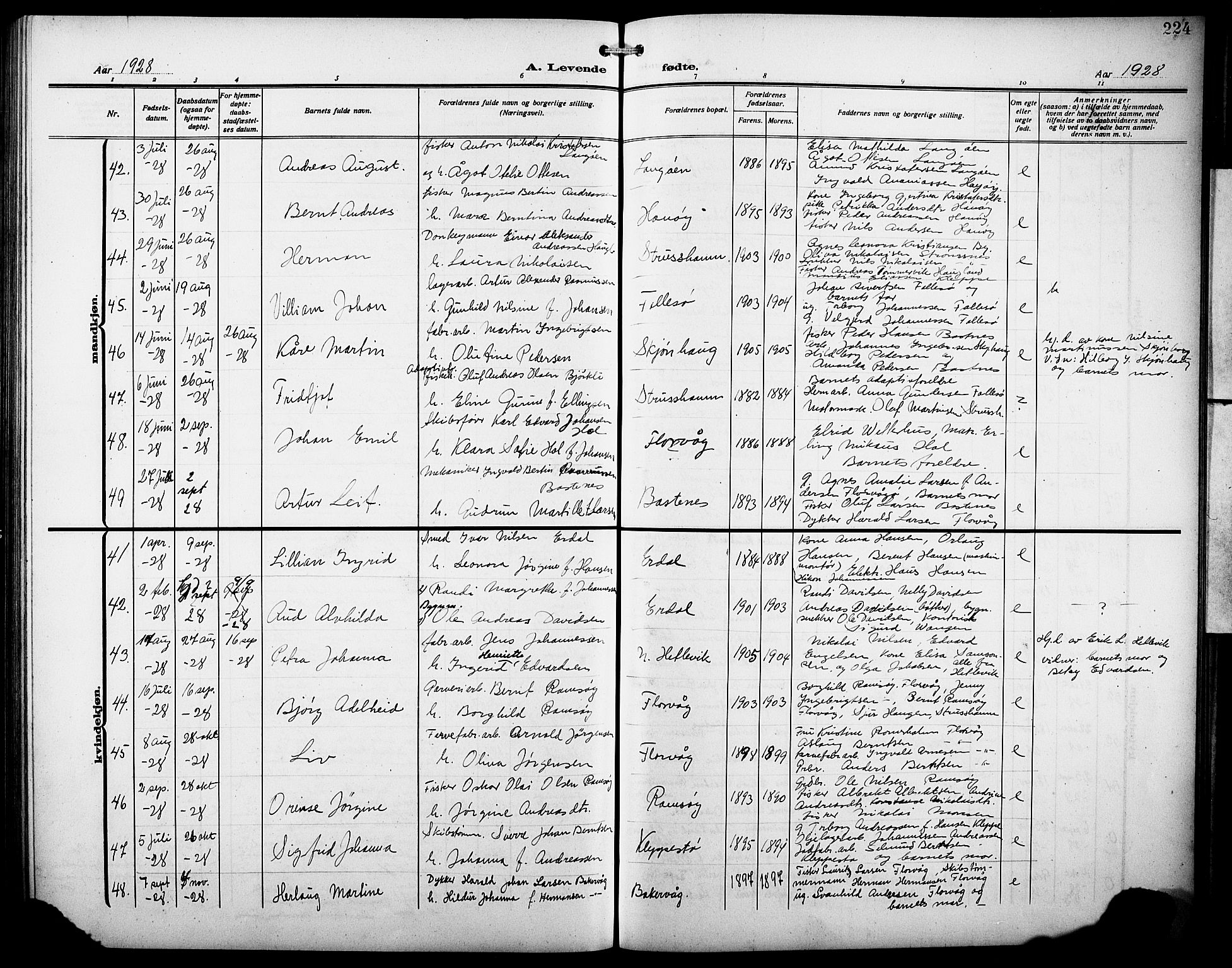 Askøy Sokneprestembete, AV/SAB-A-74101/H/Ha/Hab/Haba/L0011: Parish register (copy) no. A 11, 1908-1931, p. 224