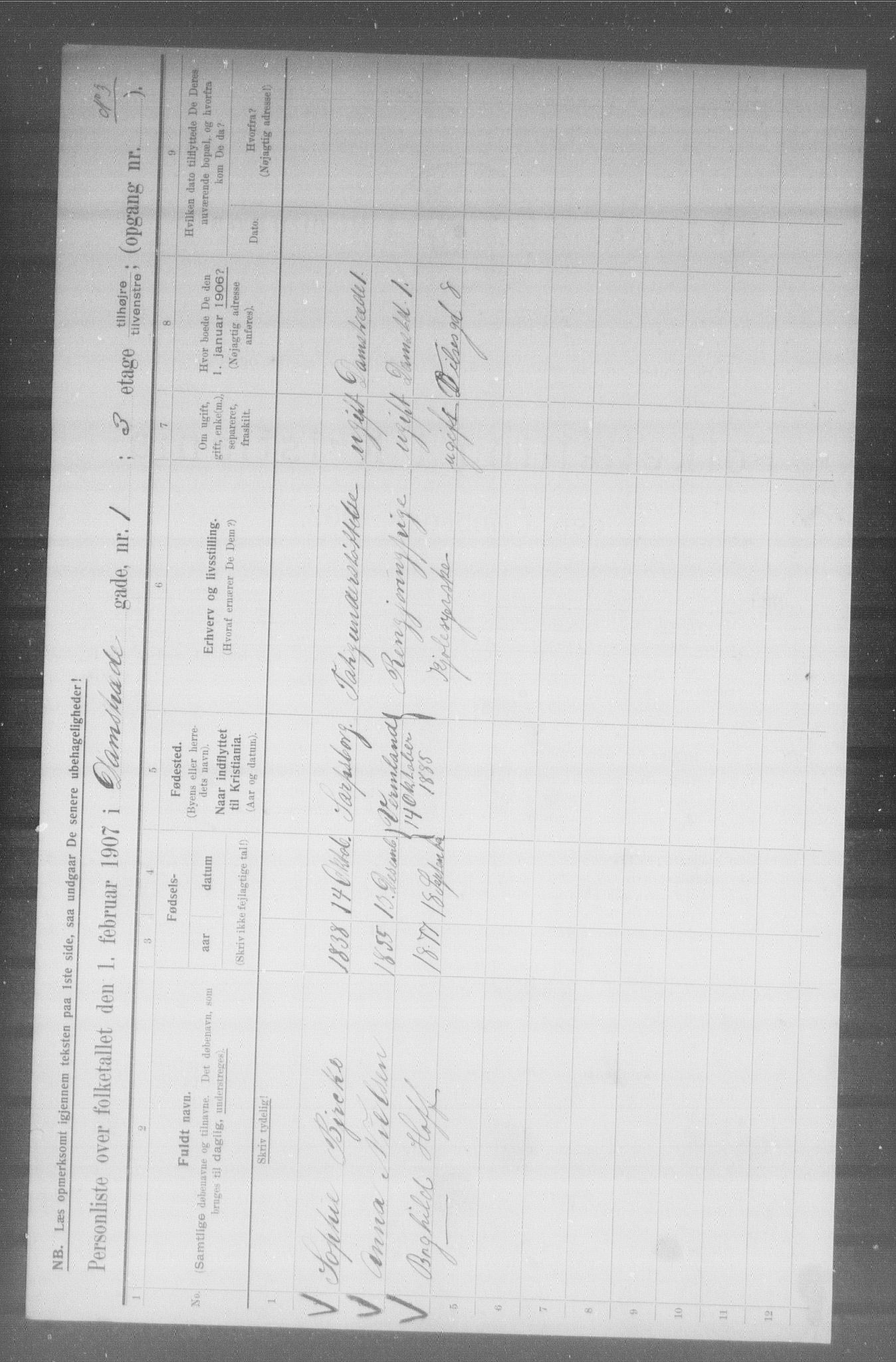 OBA, Municipal Census 1907 for Kristiania, 1907, p. 7313