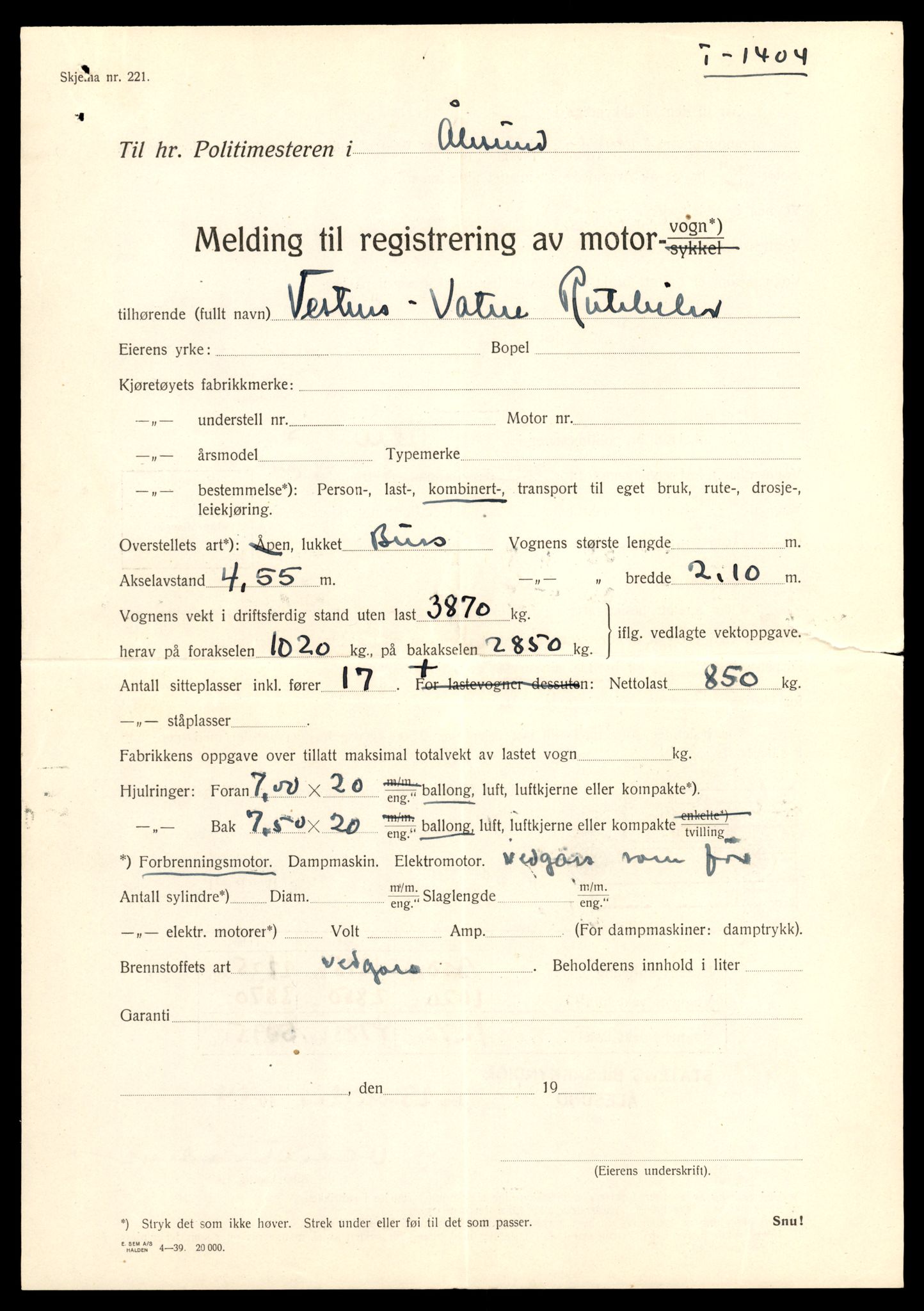 Møre og Romsdal vegkontor - Ålesund trafikkstasjon, AV/SAT-A-4099/F/Fe/L0011: Registreringskort for kjøretøy T 1170 - T 1289, 1927-1998, p. 997