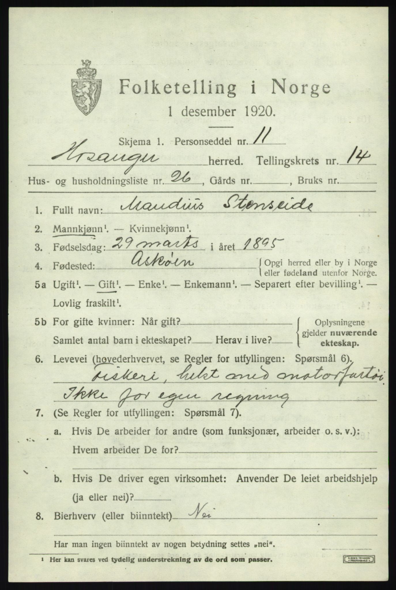 SAB, 1920 census for Hosanger, 1920, p. 5827