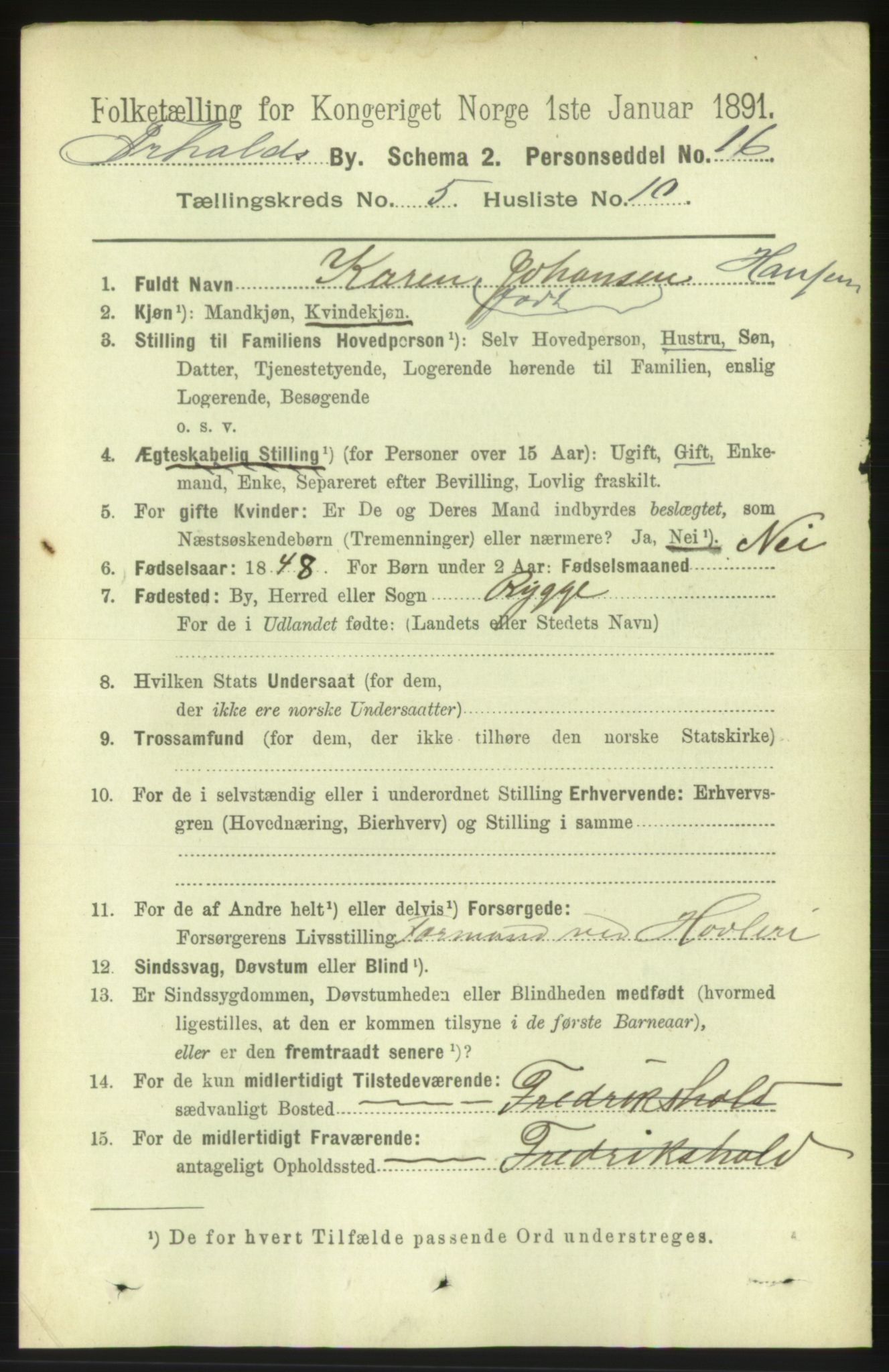 RA, 1891 census for 0101 Fredrikshald, 1891, p. 4146