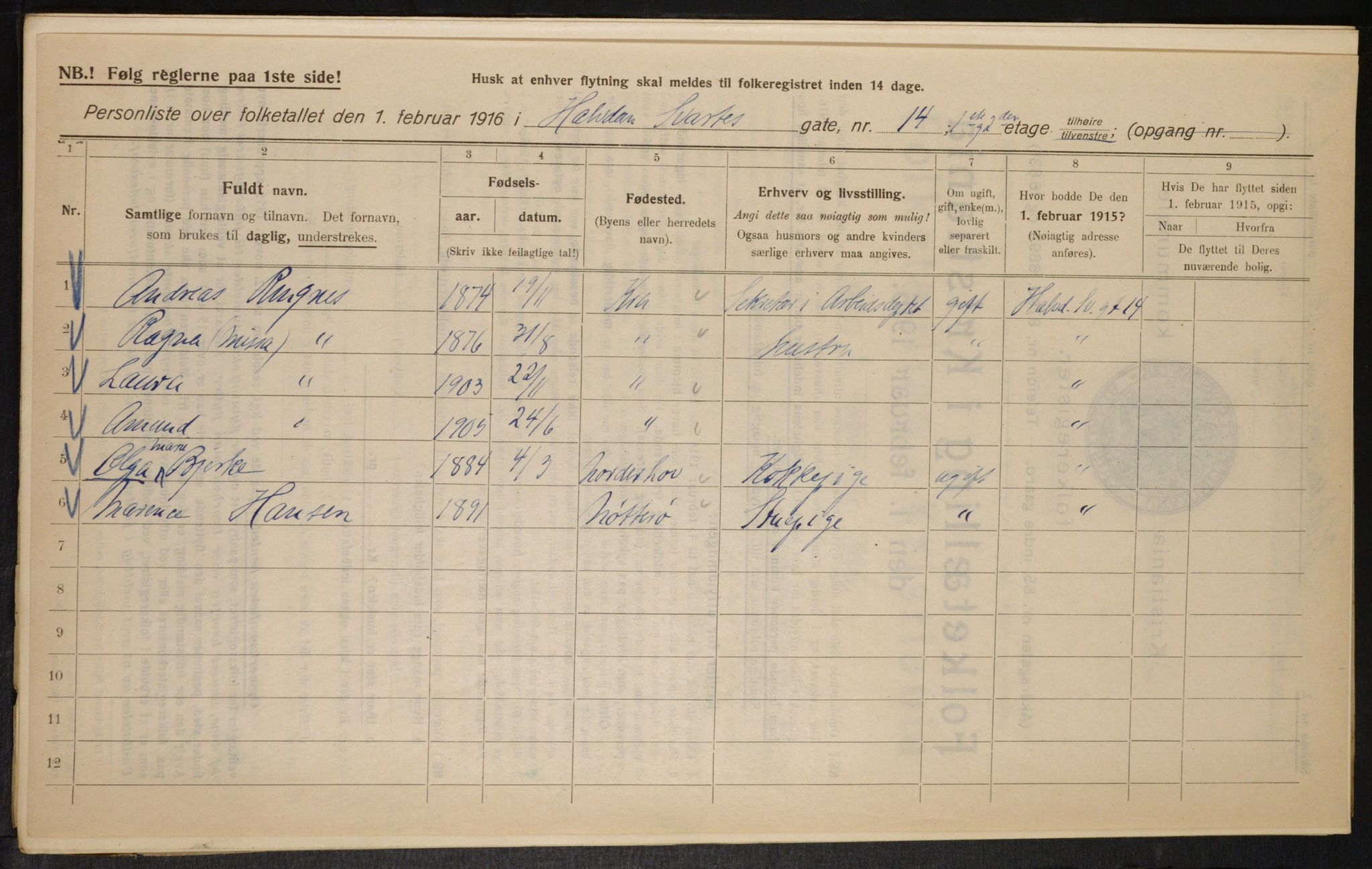 OBA, Municipal Census 1916 for Kristiania, 1916, p. 34732