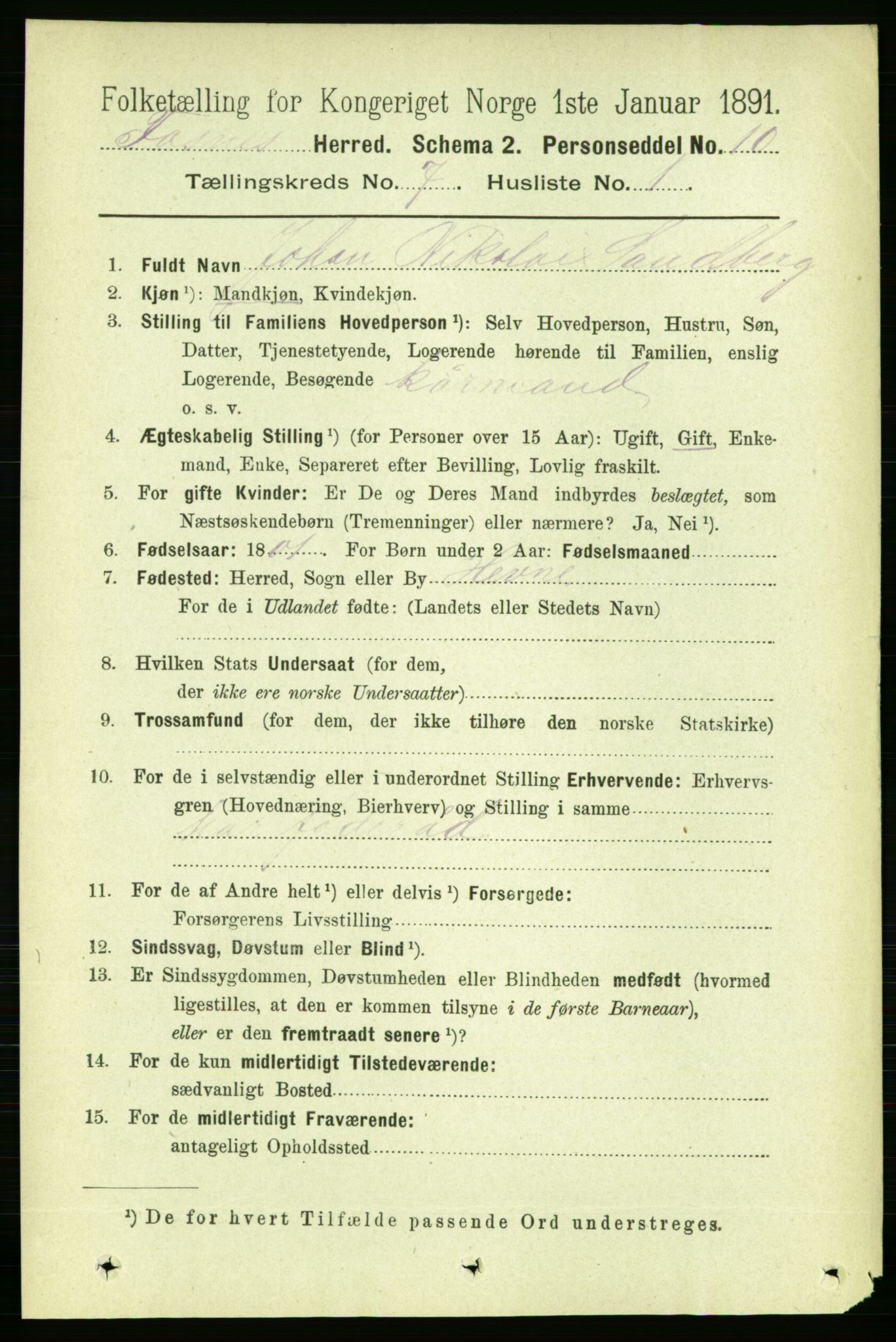 RA, 1891 census for 1748 Fosnes, 1891, p. 3114