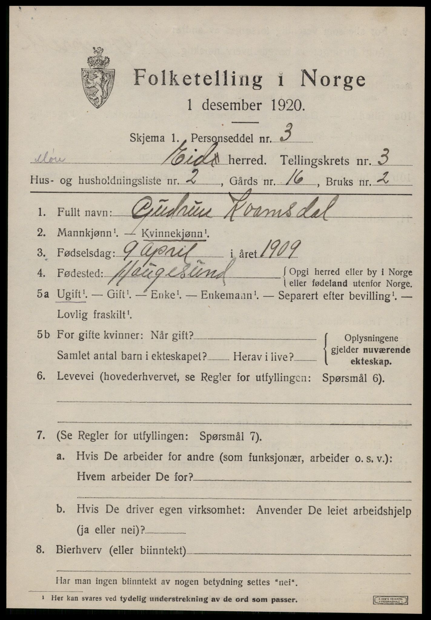 SAT, 1920 census for Eid, 1920, p. 739