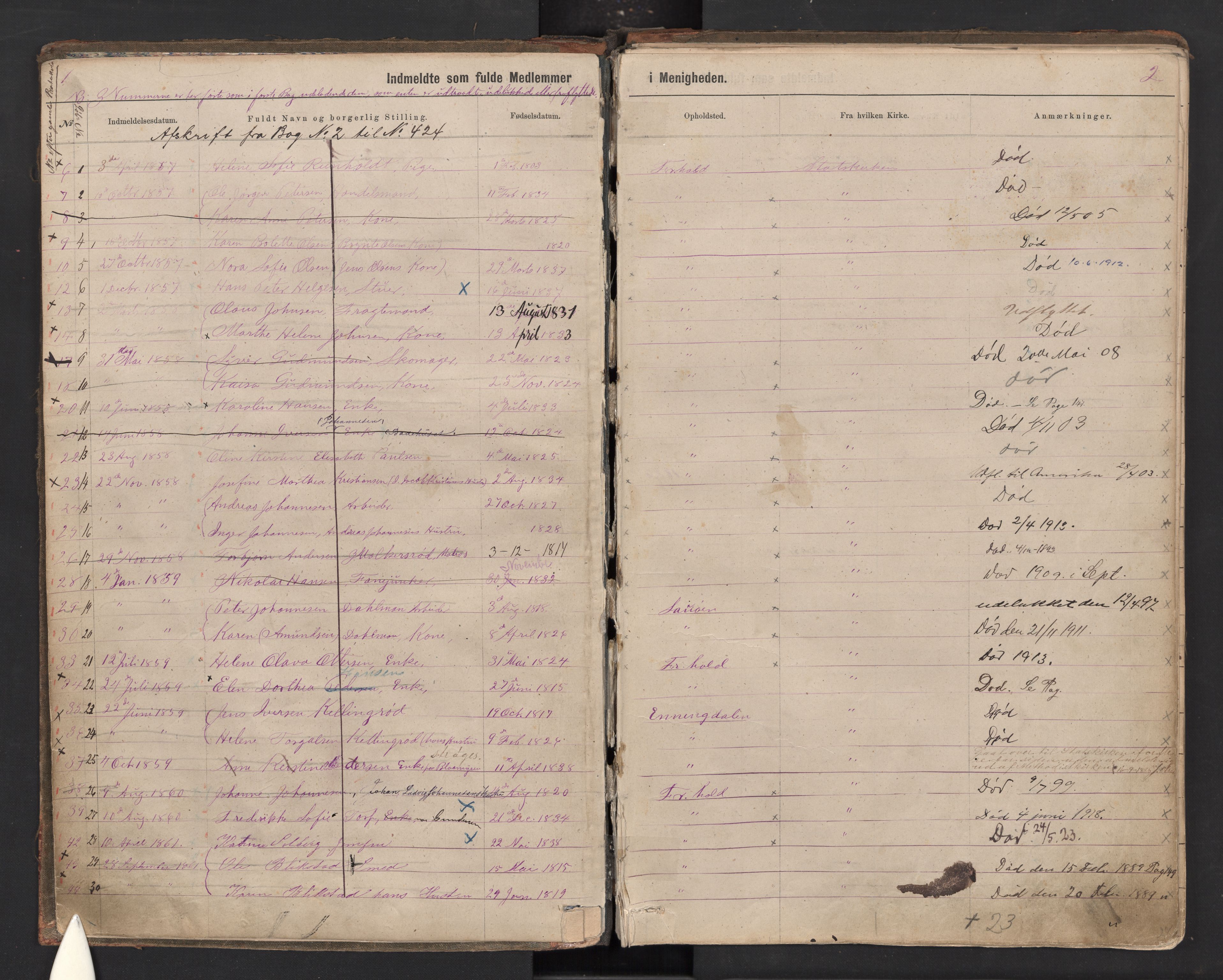 Halden metodistkirke - menighetsprotokoller, AV/SAO-PAO-0266/F/L0003: Dissenter register no. 3, 1874-1892, p. 1-2