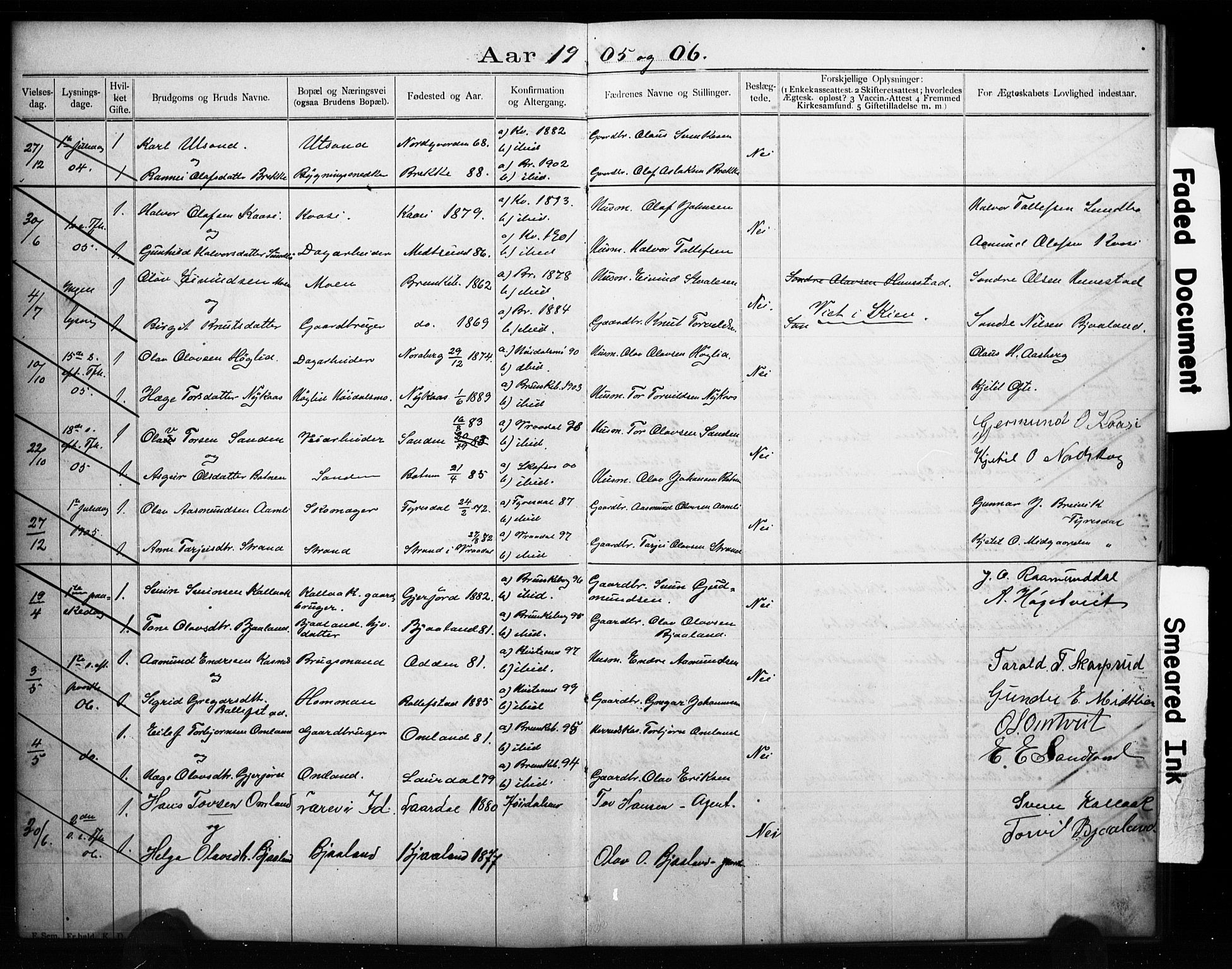 Kviteseid kirkebøker, AV/SAKO-A-276/H/Ha/L0001: Banns register no. 1, 1904-1919