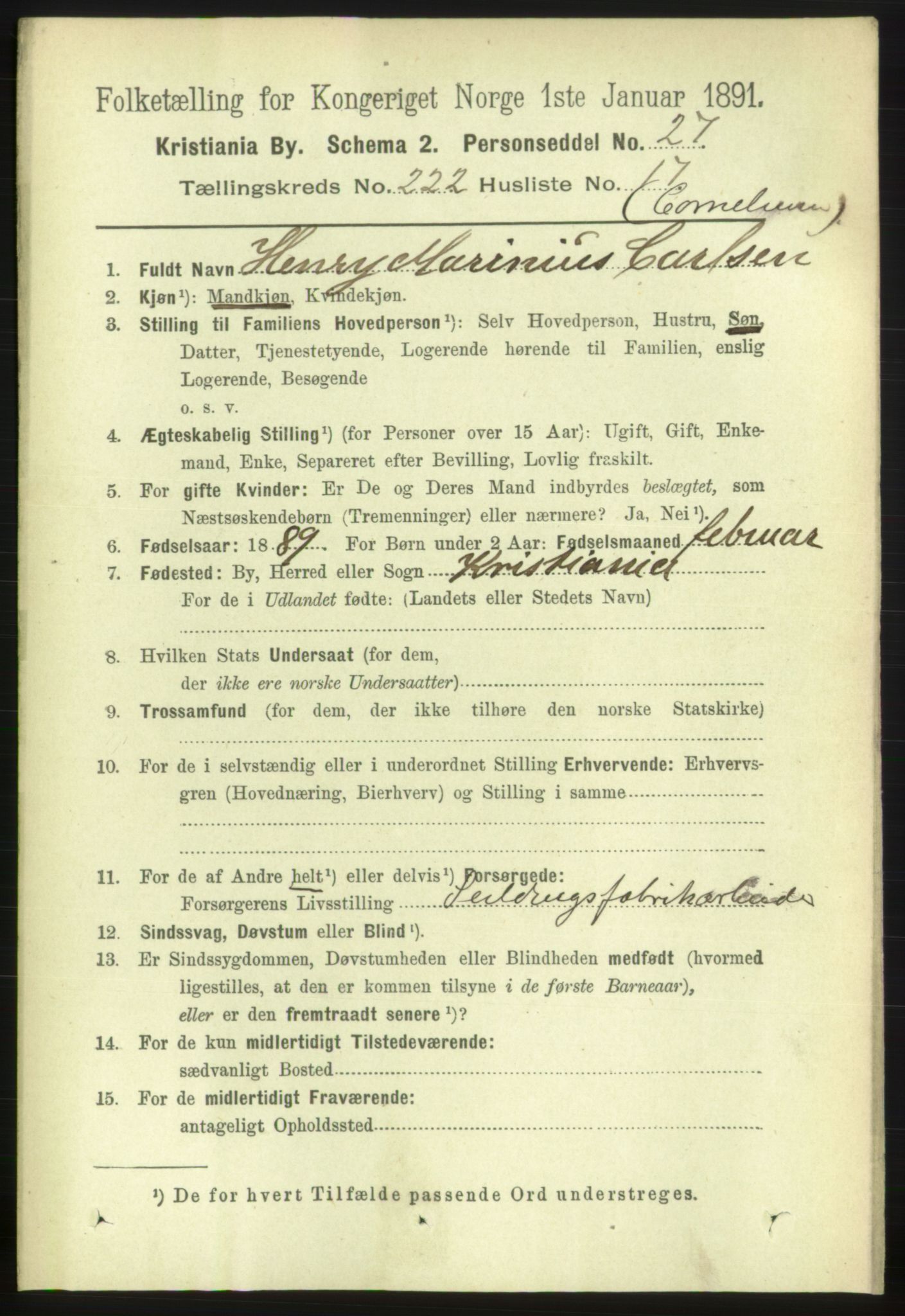RA, 1891 census for 0301 Kristiania, 1891, p. 133739