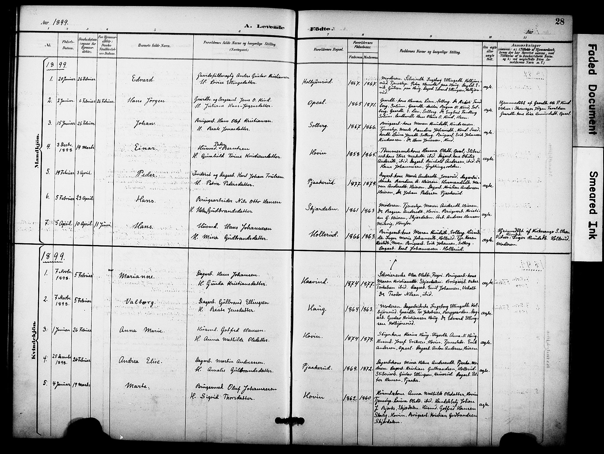 Hole kirkebøker, SAKO/A-228/F/Fb/L0002: Parish register (official) no. II 2, 1892-1906, p. 28
