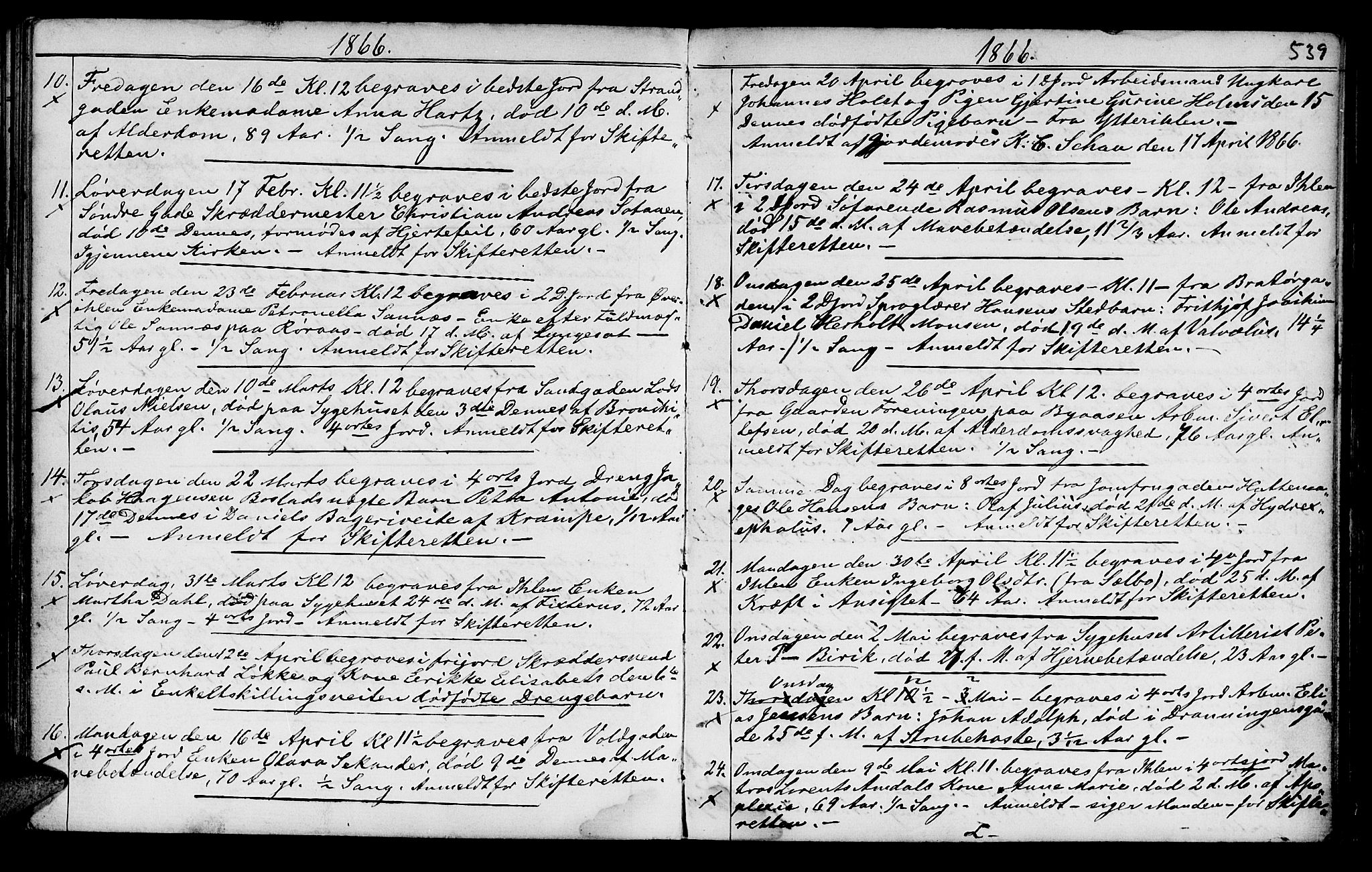 Ministerialprotokoller, klokkerbøker og fødselsregistre - Sør-Trøndelag, SAT/A-1456/602/L0140: Parish register (copy) no. 602C08, 1864-1872, p. 538-539