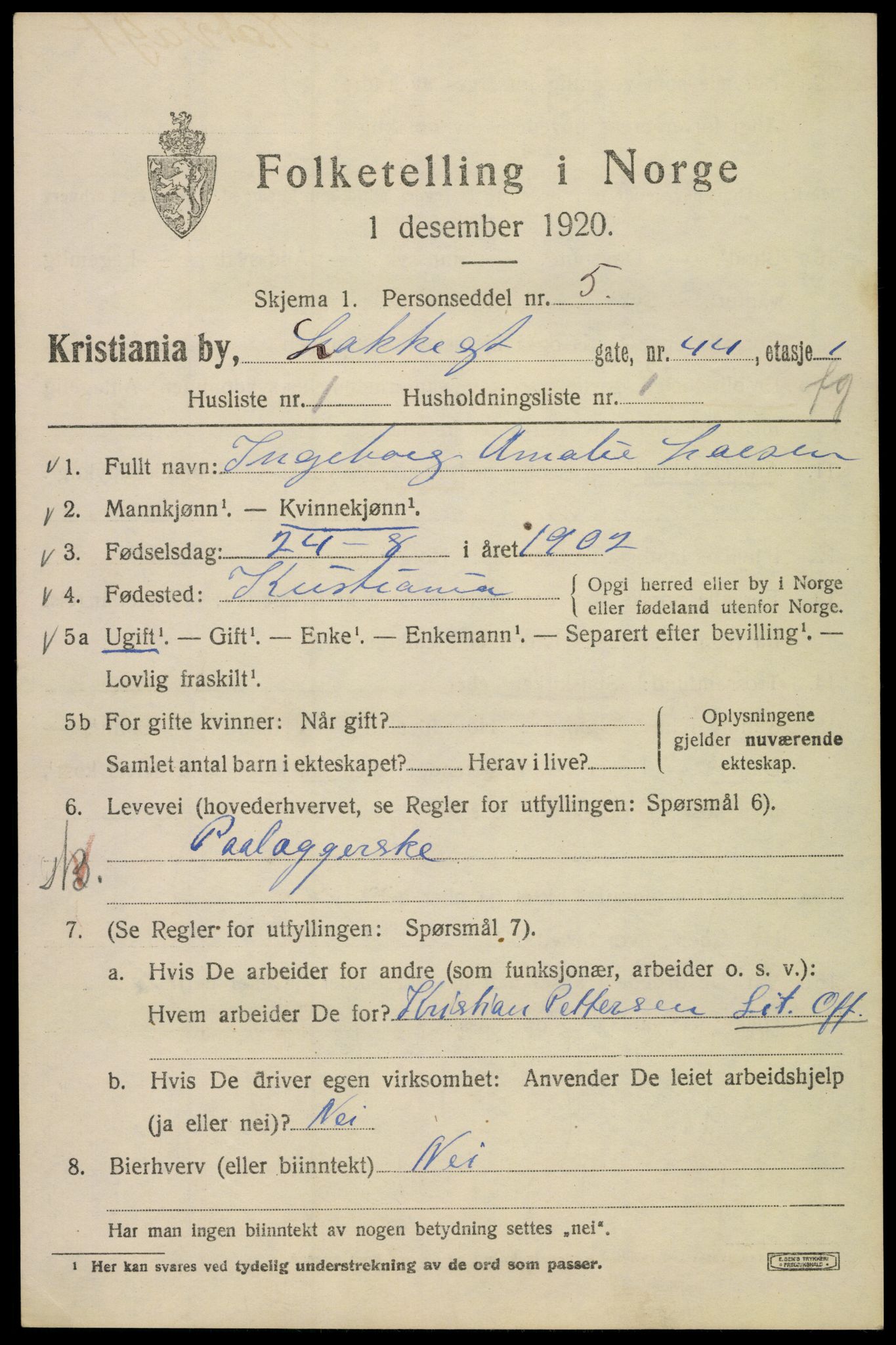 SAO, 1920 census for Kristiania, 1920, p. 356287