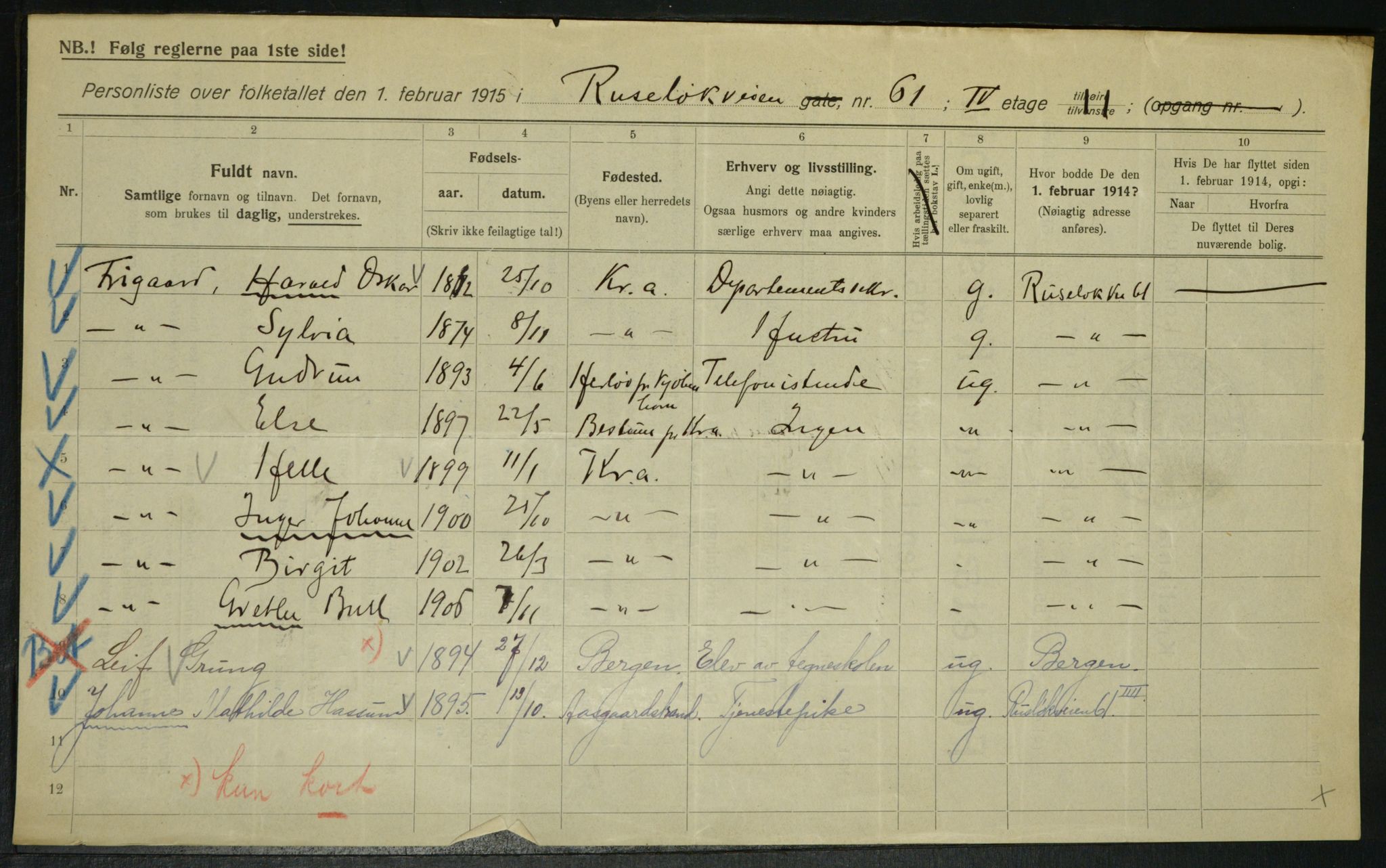 OBA, Municipal Census 1915 for Kristiania, 1915, p. 85302