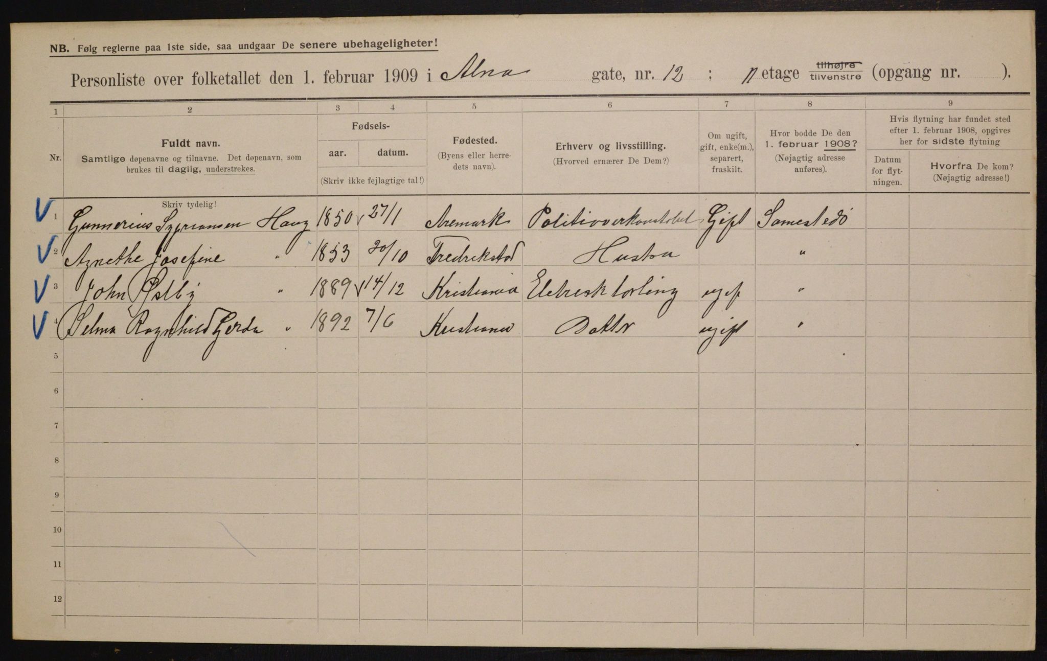 OBA, Municipal Census 1909 for Kristiania, 1909, p. 1197