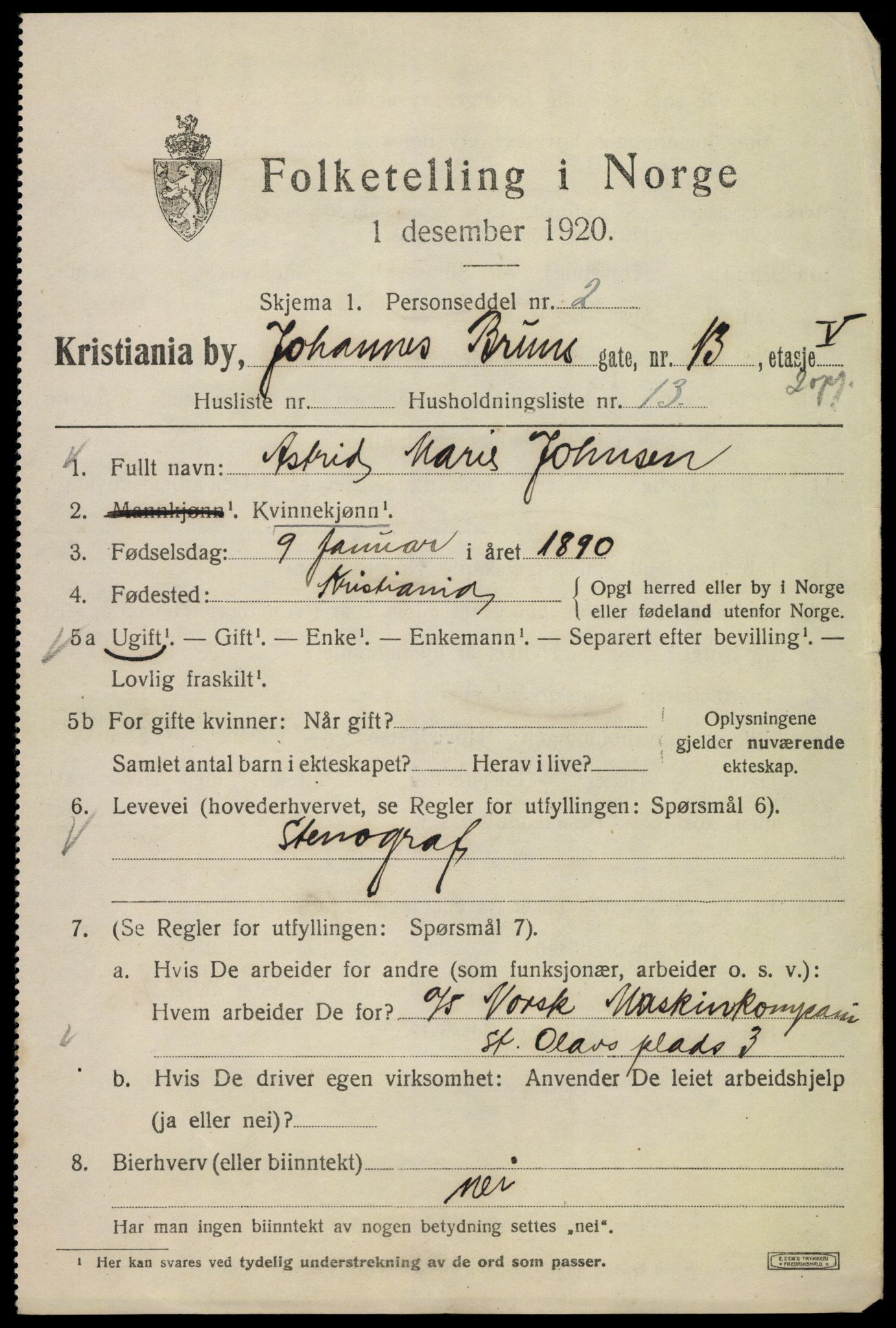 SAO, 1920 census for Kristiania, 1920, p. 323965