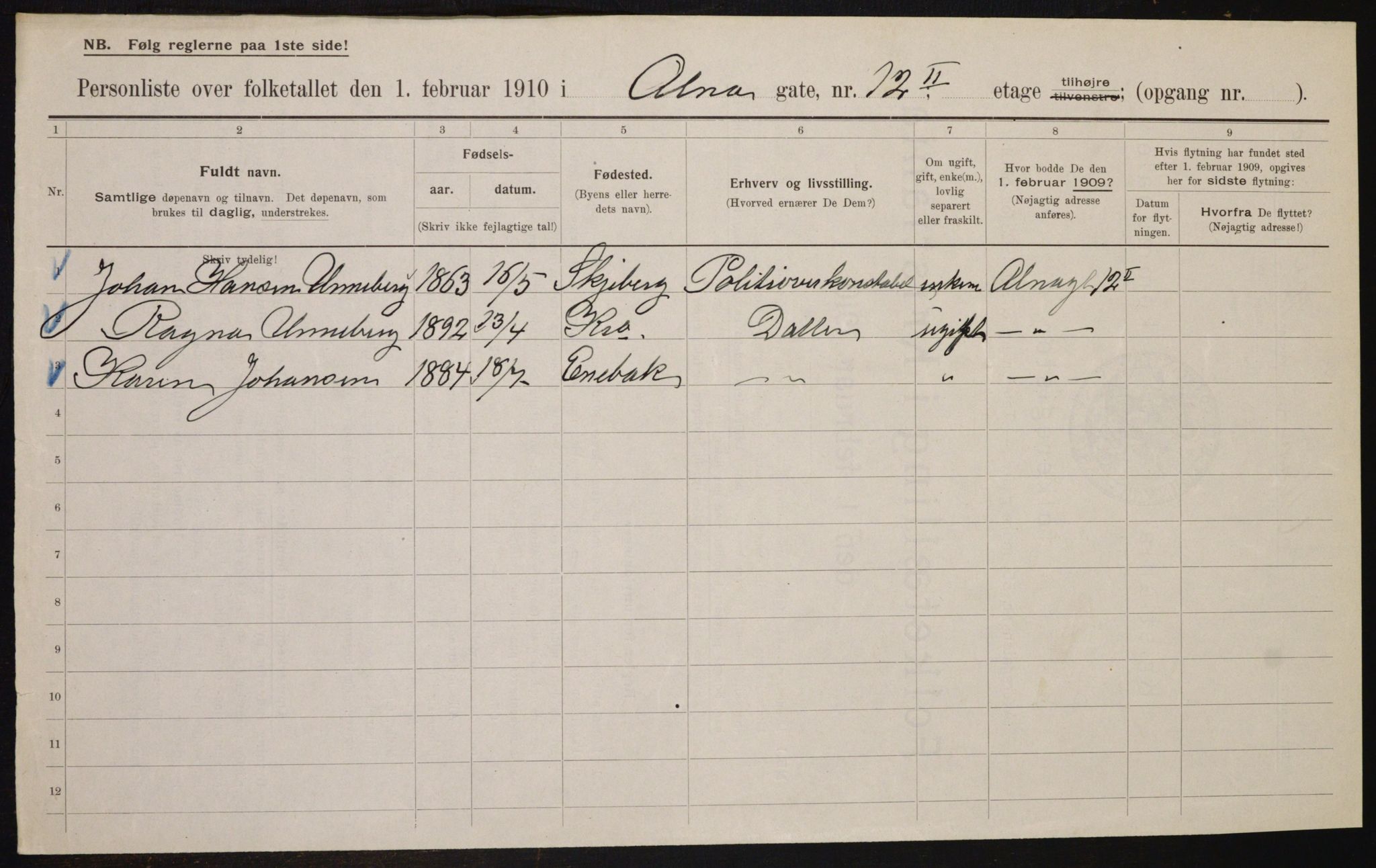 OBA, Municipal Census 1910 for Kristiania, 1910, p. 1183