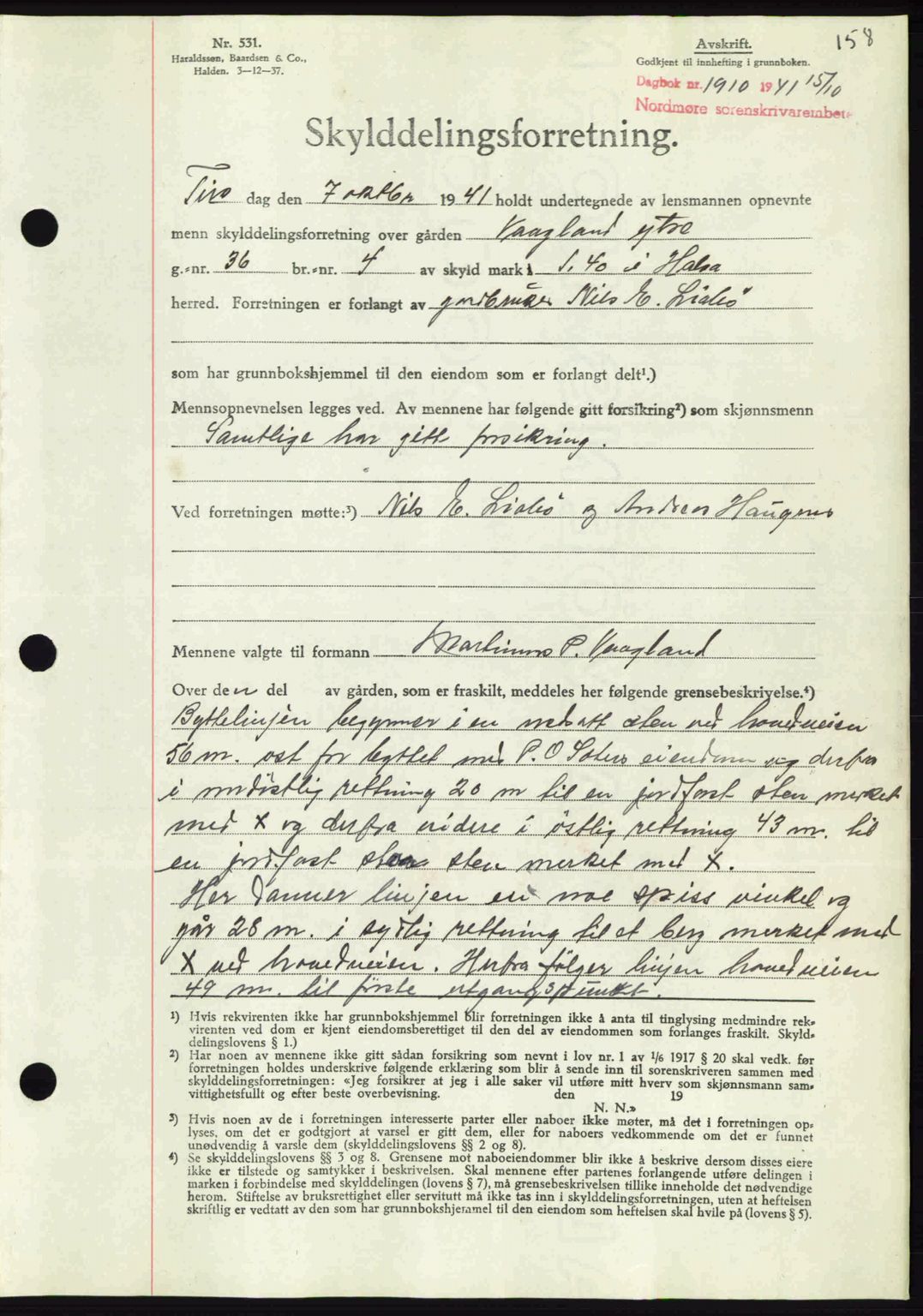 Nordmøre sorenskriveri, AV/SAT-A-4132/1/2/2Ca: Mortgage book no. A91, 1941-1942, Diary no: : 1910/1941