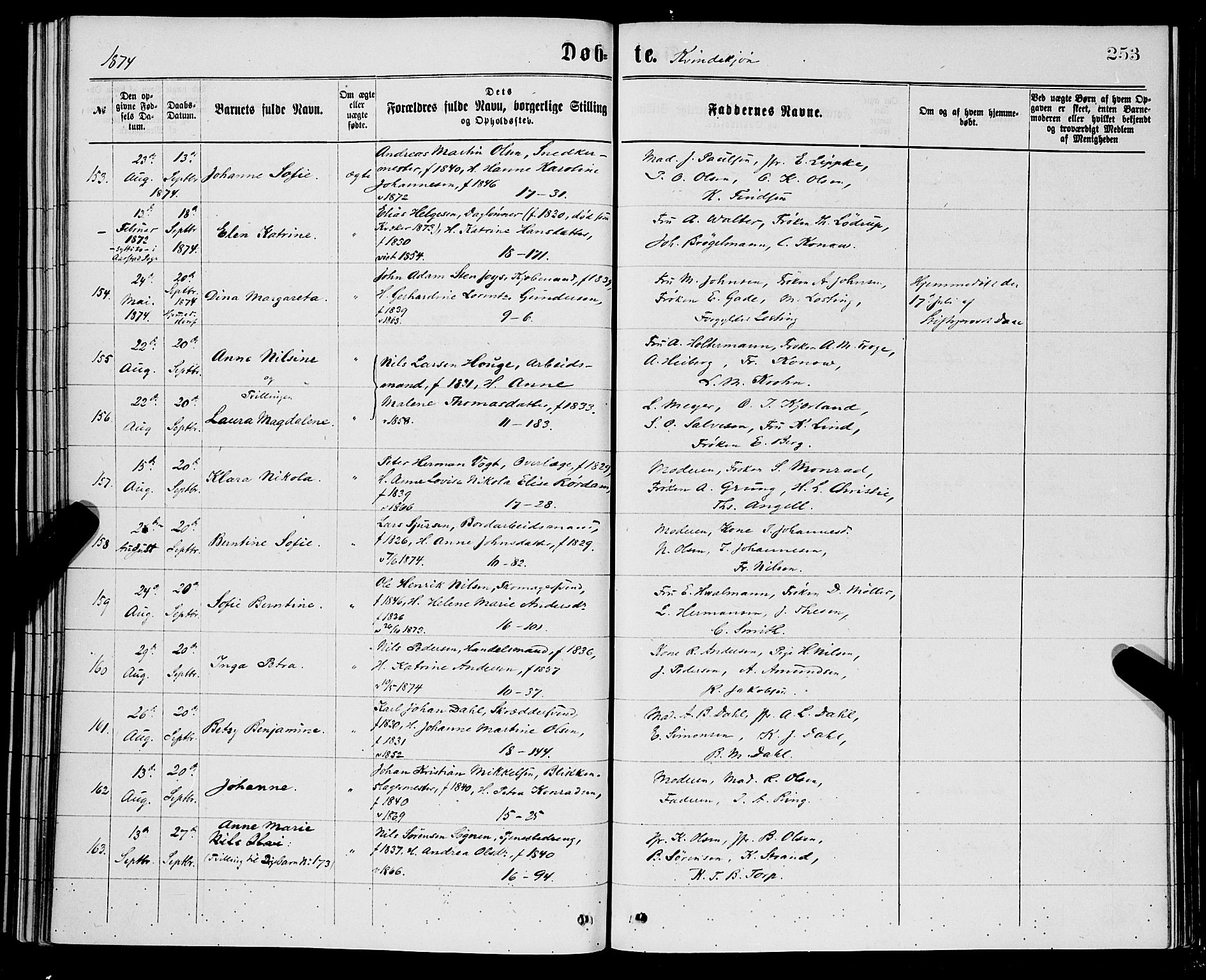 Domkirken sokneprestembete, SAB/A-74801/H/Hab/L0013: Parish register (copy) no. B 6, 1869-1876, p. 253