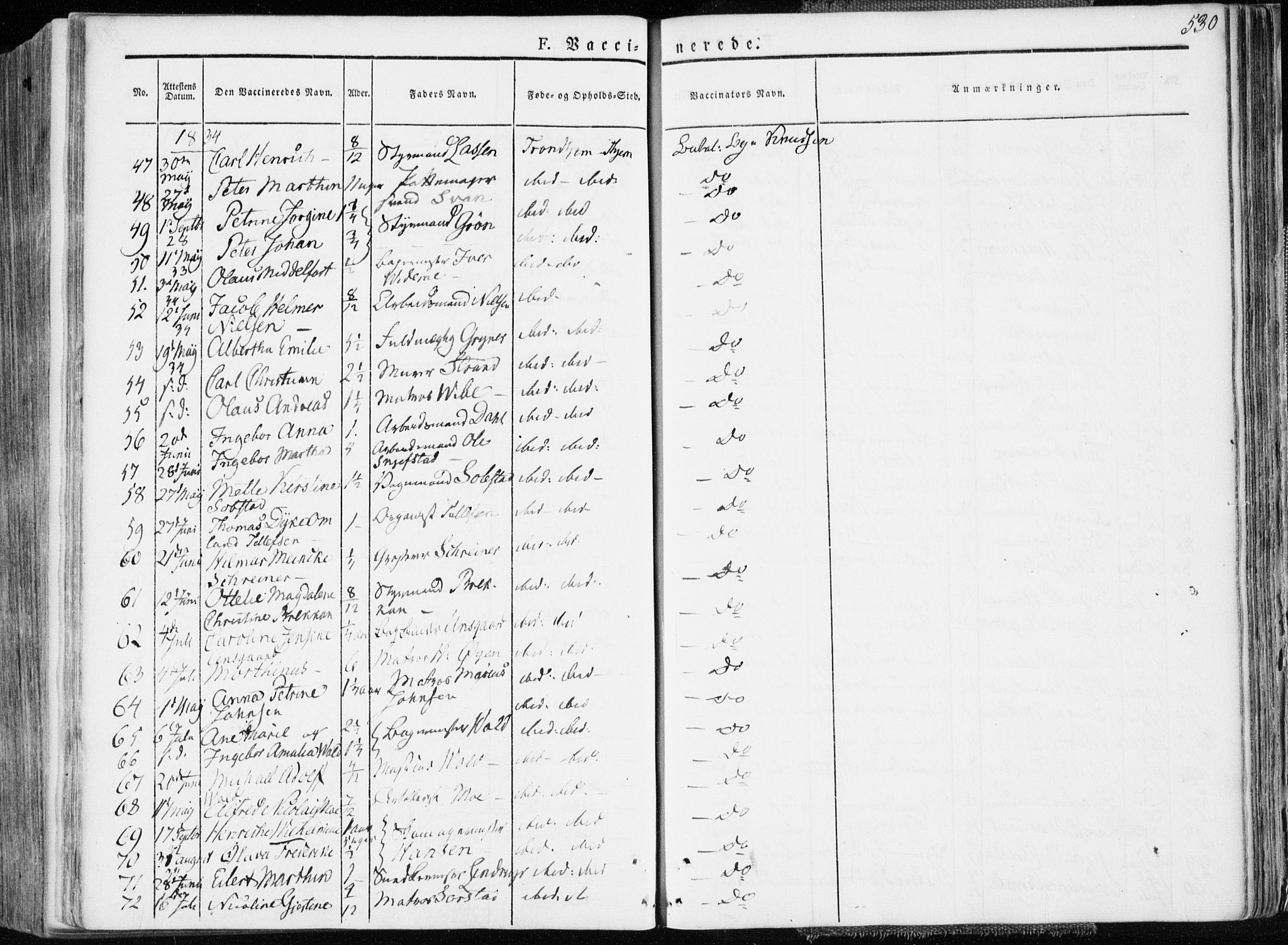 Ministerialprotokoller, klokkerbøker og fødselsregistre - Sør-Trøndelag, SAT/A-1456/601/L0047: Parish register (official) no. 601A15, 1831-1839, p. 530