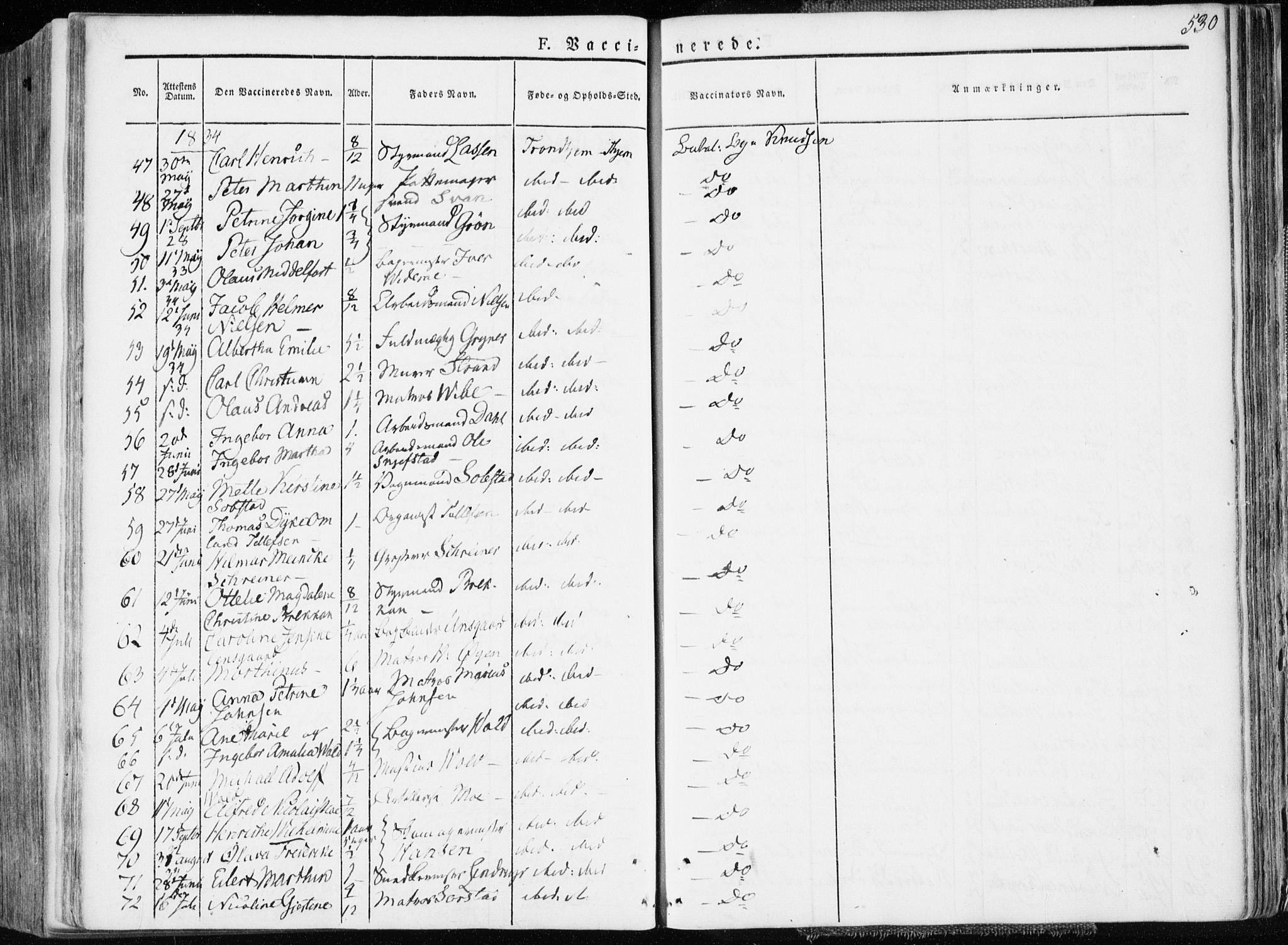 Ministerialprotokoller, klokkerbøker og fødselsregistre - Sør-Trøndelag, AV/SAT-A-1456/601/L0047: Parish register (official) no. 601A15, 1831-1839, p. 530