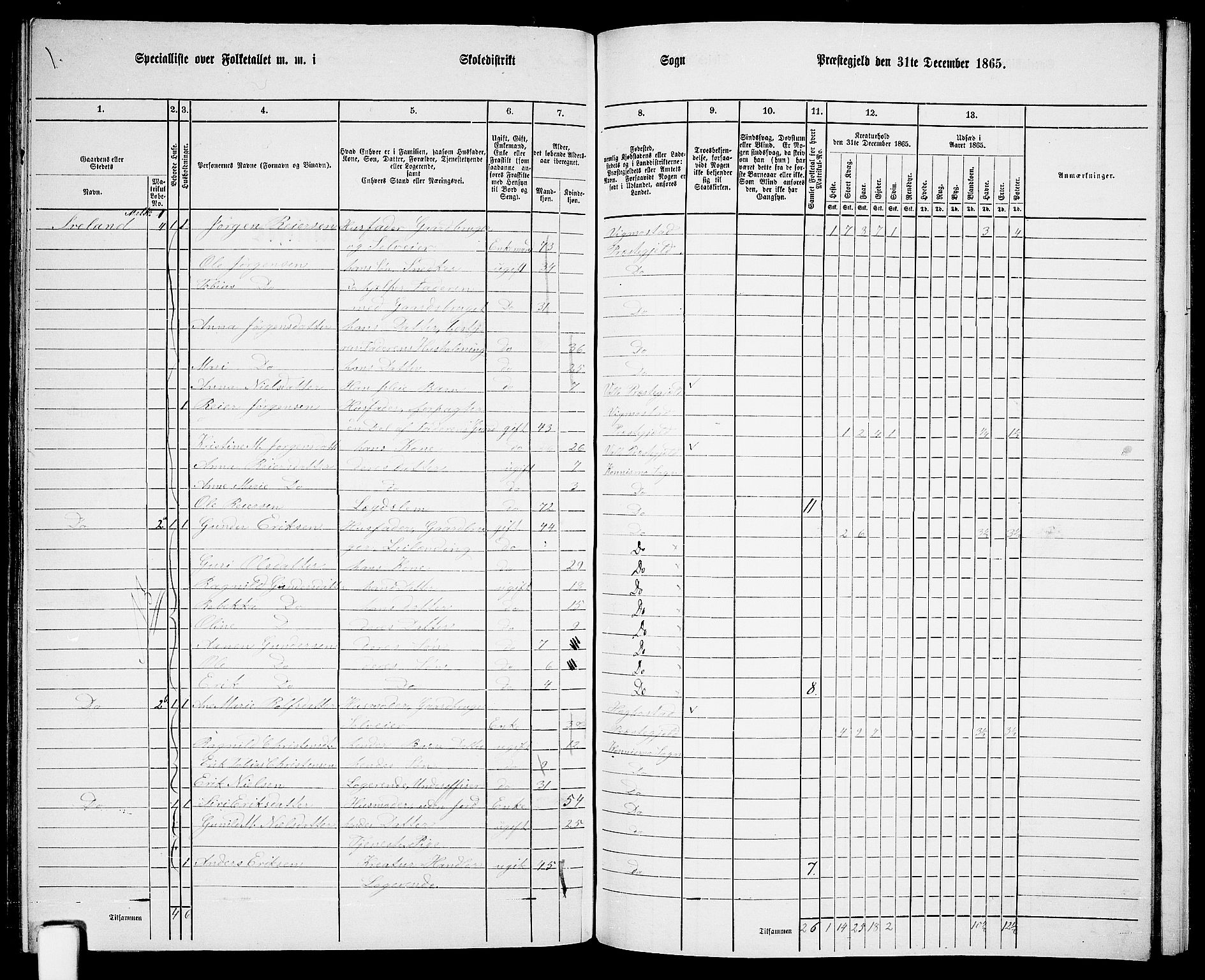RA, 1865 census for Nord-Audnedal, 1865, p. 97