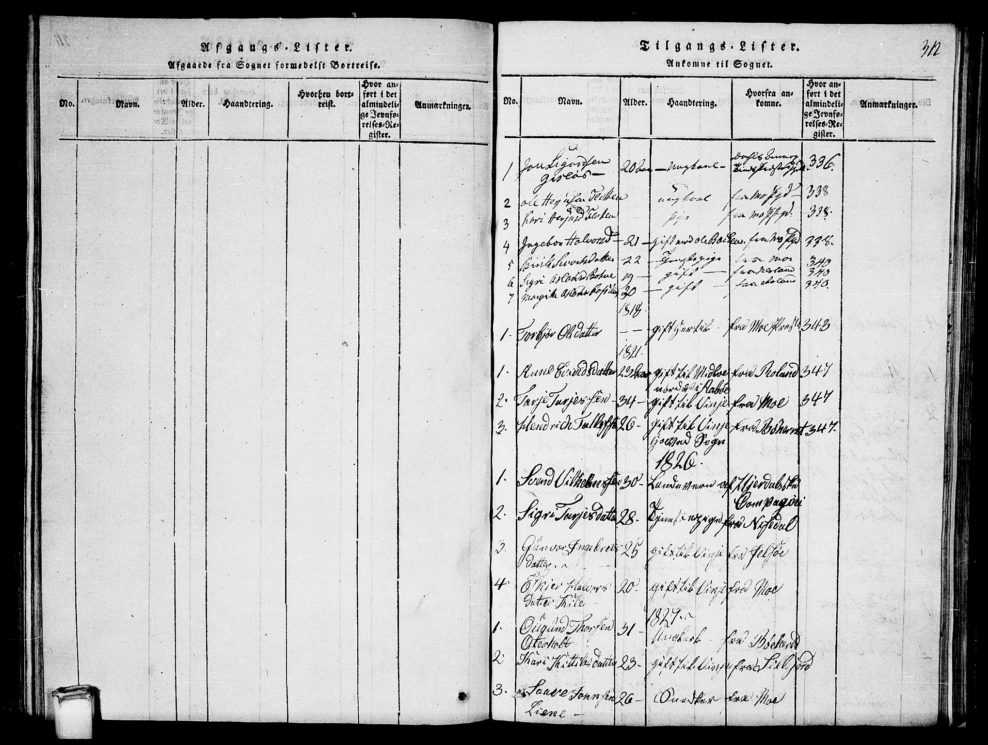 Vinje kirkebøker, SAKO/A-312/G/Ga/L0001: Parish register (copy) no. I 1, 1814-1843, p. 312