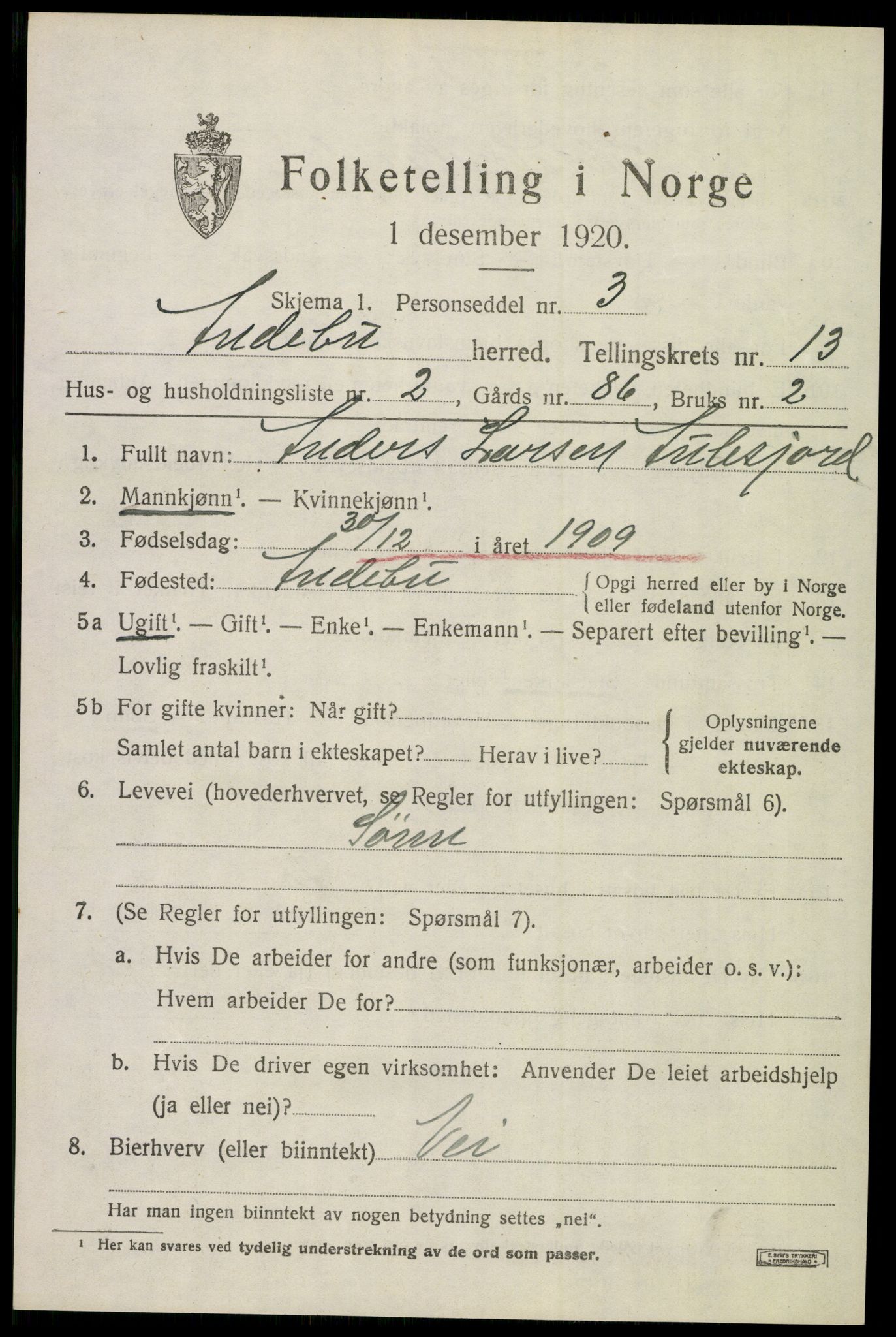 SAKO, 1920 census for Andebu, 1920, p. 4804
