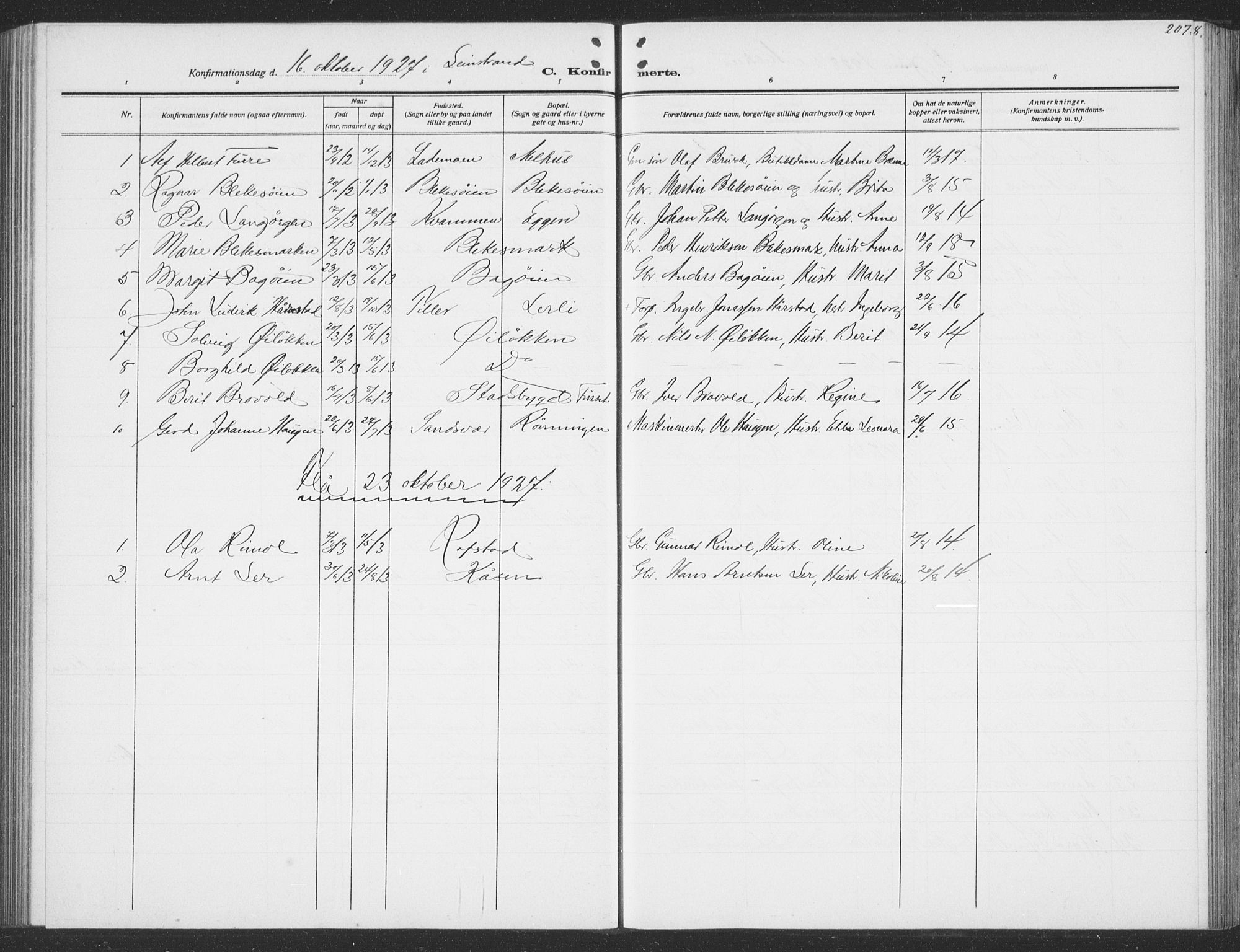 Ministerialprotokoller, klokkerbøker og fødselsregistre - Sør-Trøndelag, AV/SAT-A-1456/691/L1095: Parish register (copy) no. 691C06, 1912-1933, p. 207