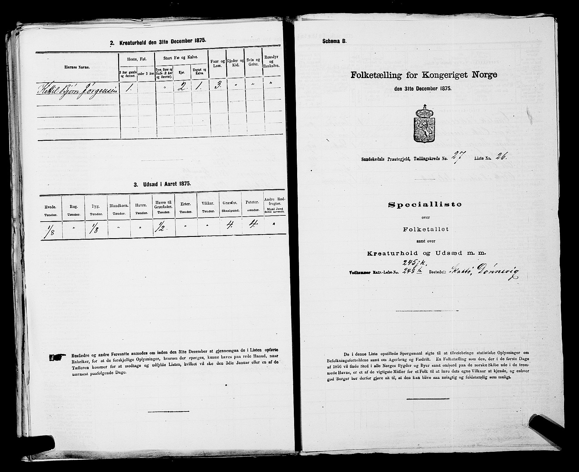 SAKO, 1875 census for 0816P Sannidal, 1875, p. 2155