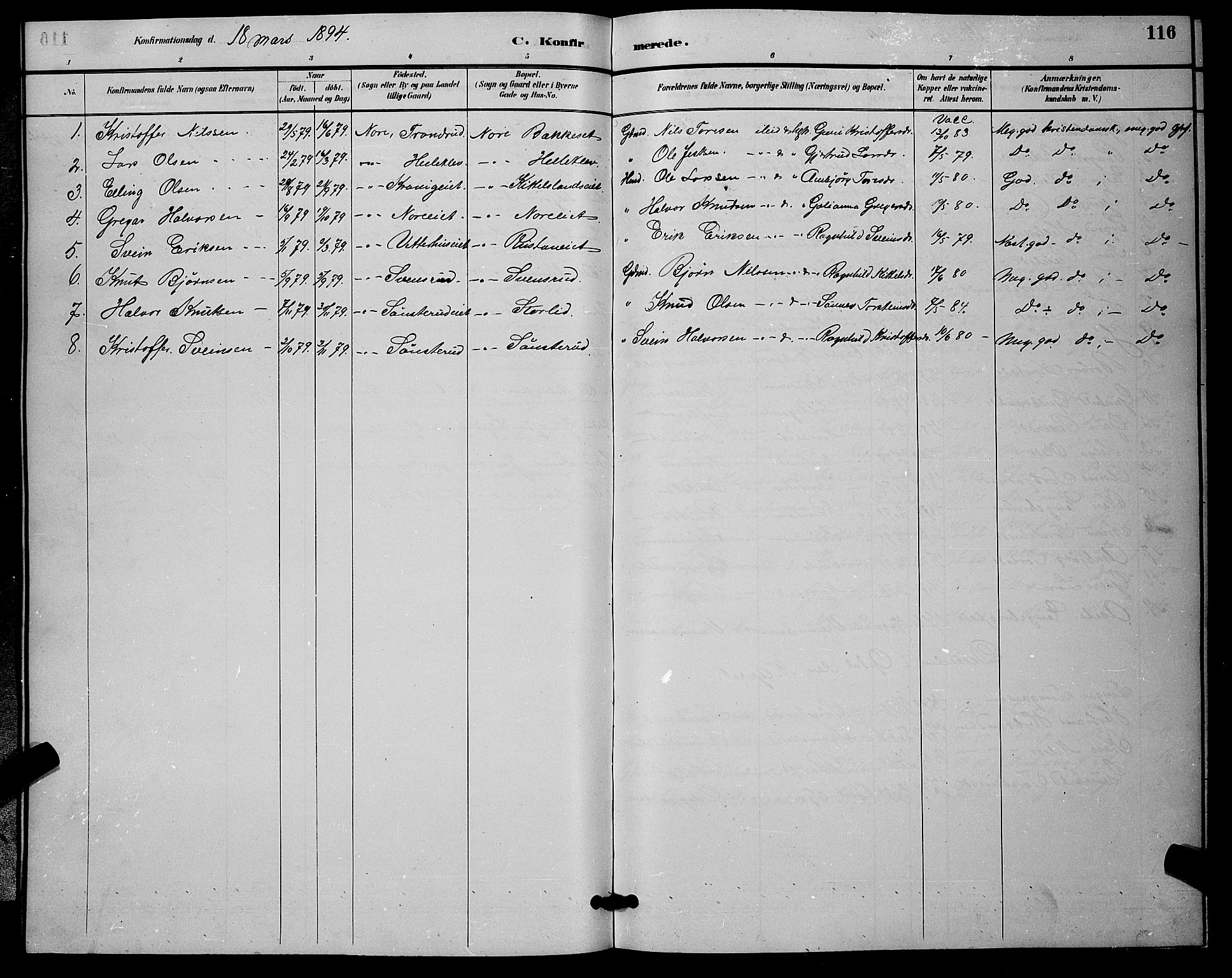 Nore kirkebøker, SAKO/A-238/G/Ga/L0003: Parish register (copy) no. I 3, 1886-1903, p. 116