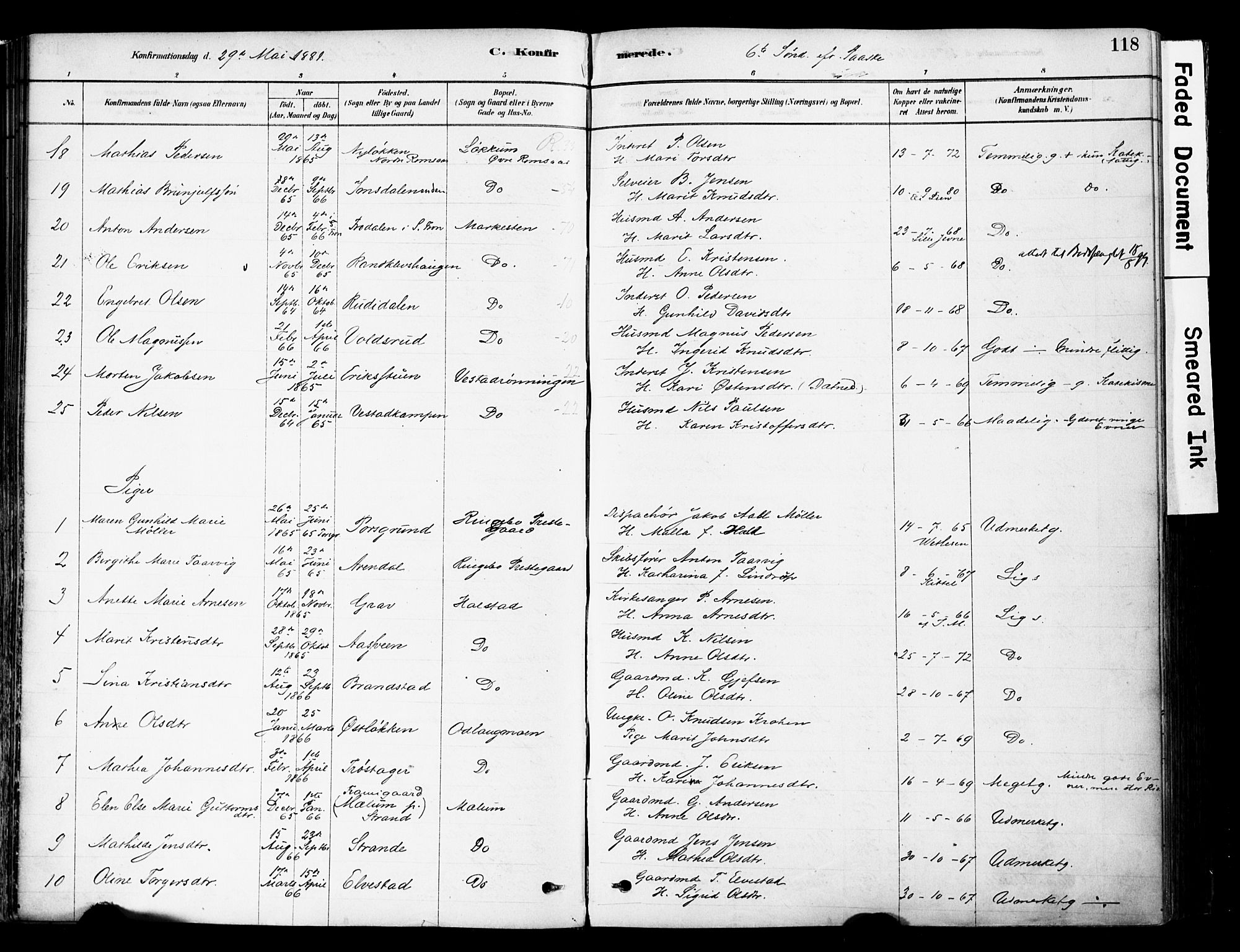 Ringebu prestekontor, AV/SAH-PREST-082/H/Ha/Haa/L0008: Parish register (official) no. 8, 1878-1898, p. 118