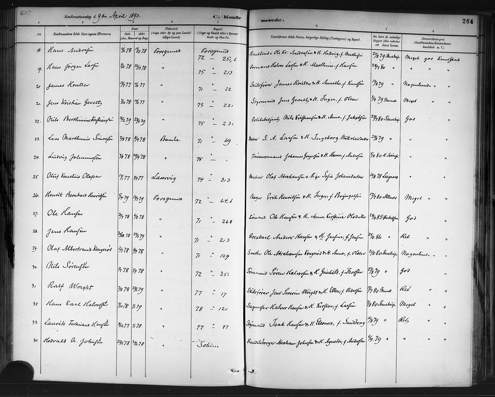 Porsgrunn kirkebøker , SAKO/A-104/G/Gb/L0005: Parish register (copy) no. II 5, 1883-1915, p. 264
