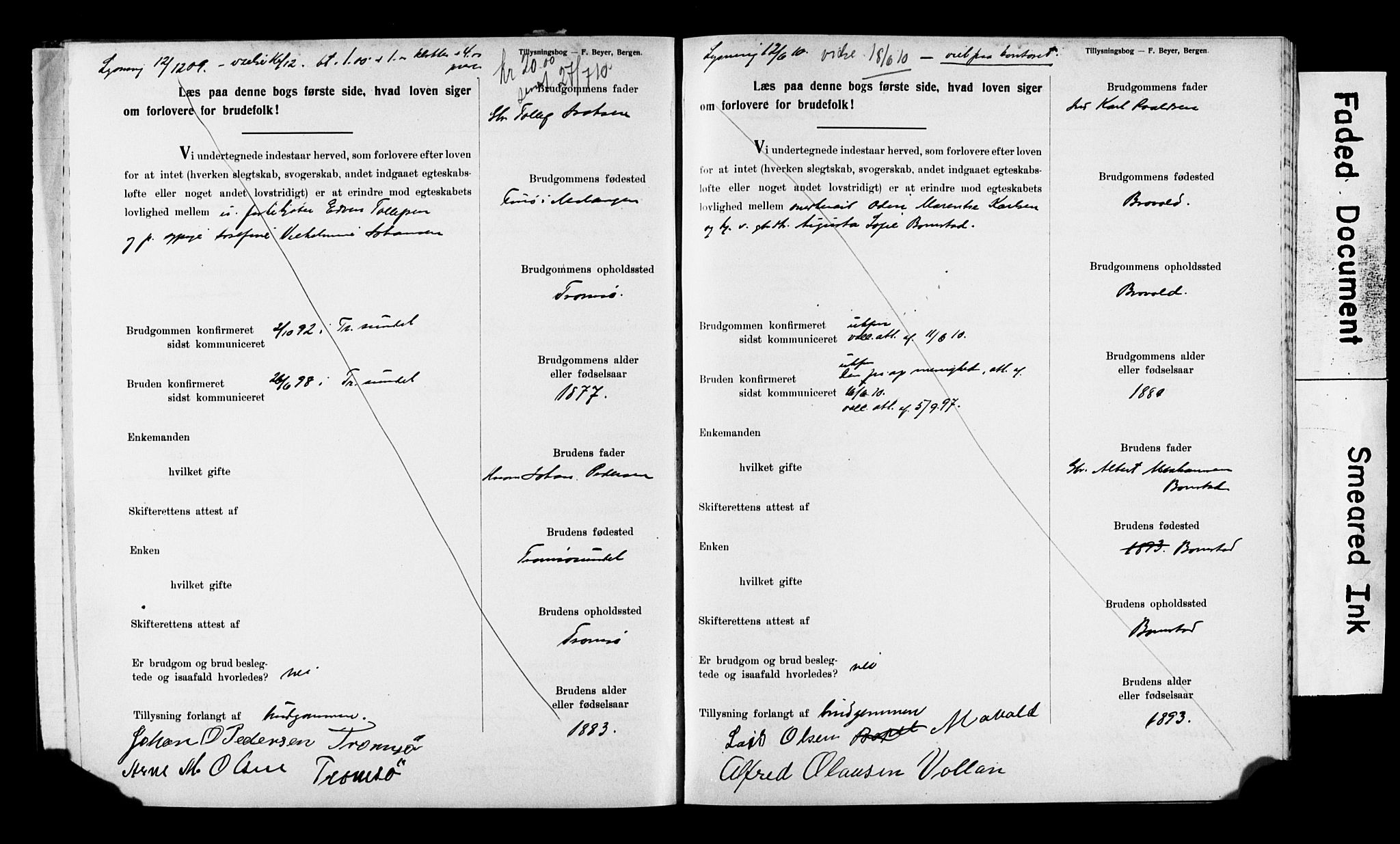 Balsfjord sokneprestembete, SATØ/S-1303/H/Hd/L0032: Banns register no. 32, 1907-1910