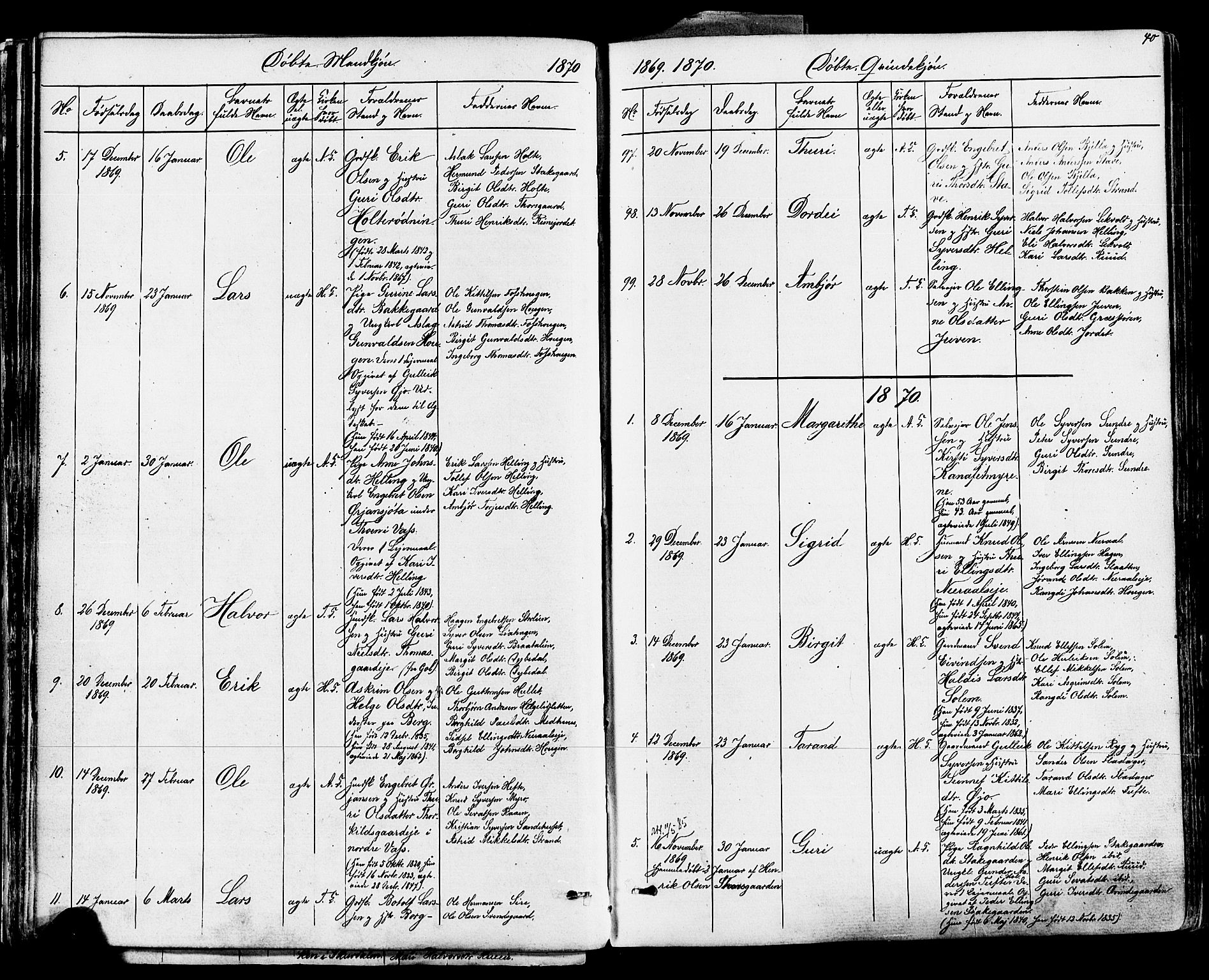 Ål kirkebøker, SAKO/A-249/F/Fa/L0007: Parish register (official) no. I 7, 1865-1881, p. 40
