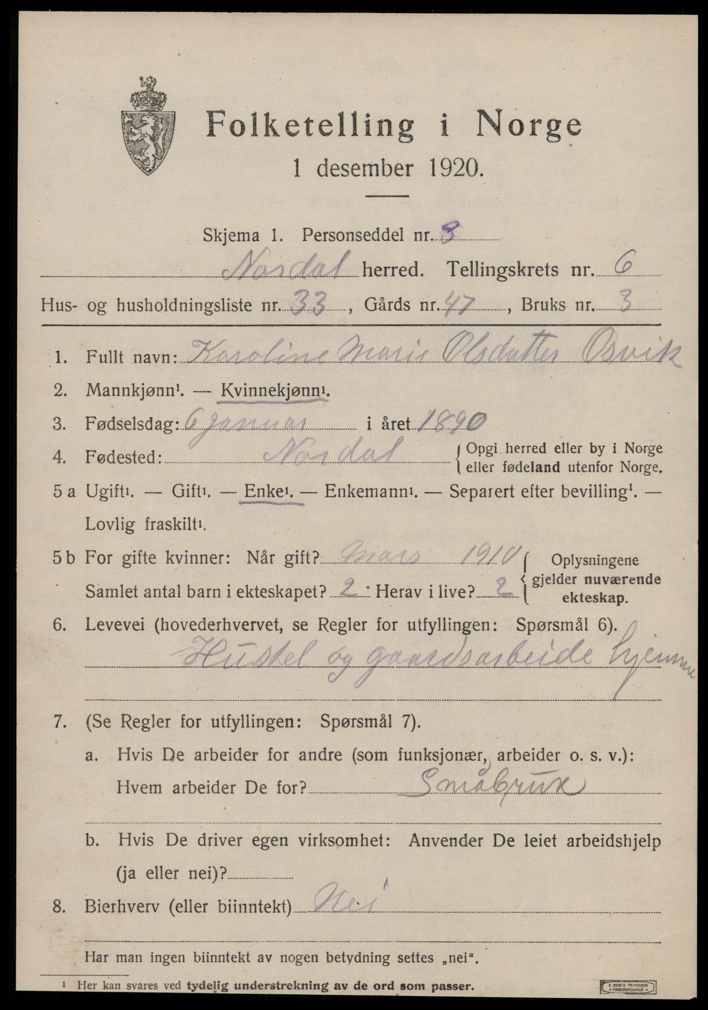 SAT, 1920 census for Norddal, 1920, p. 3349