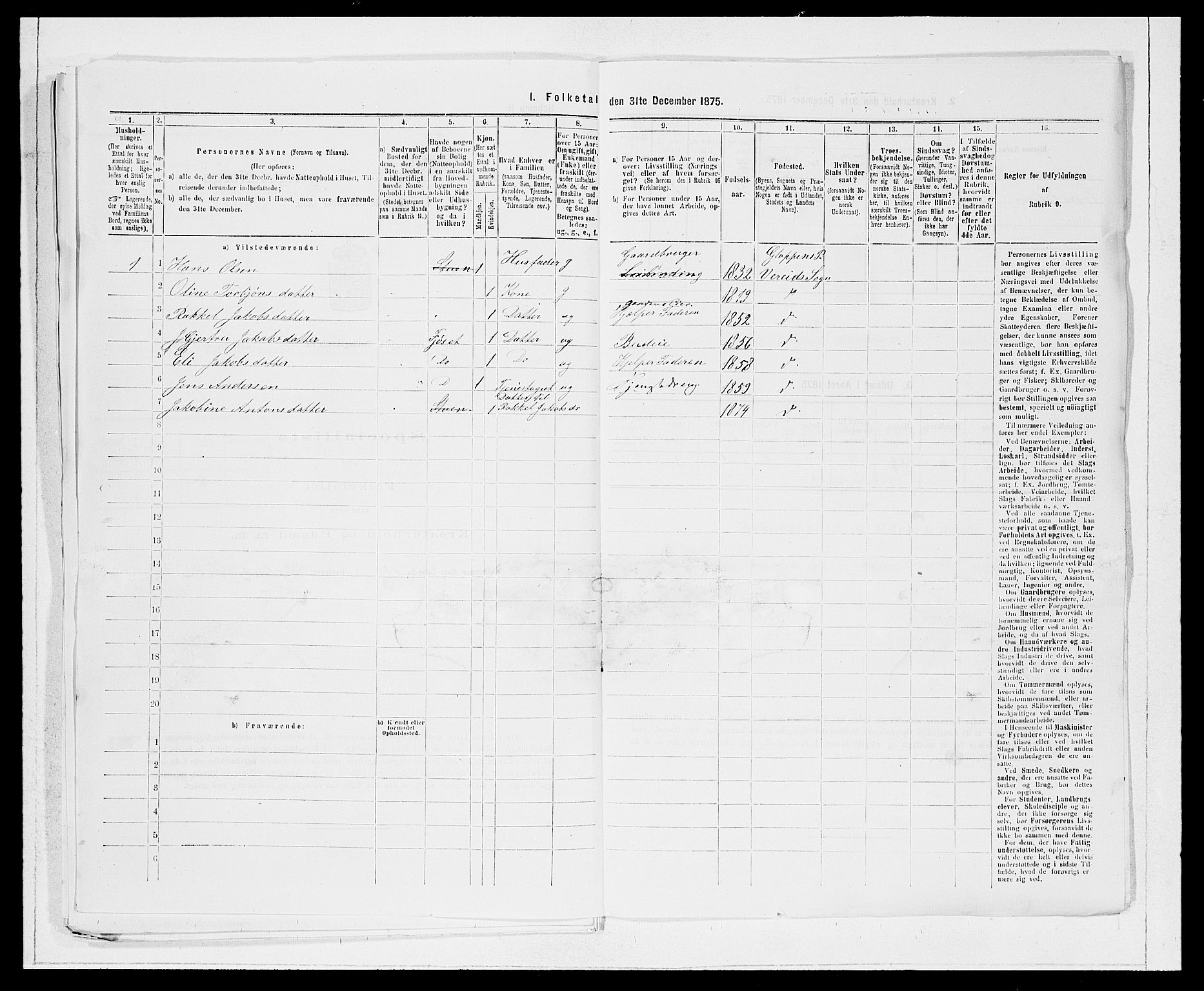 SAB, 1875 Census for 1445P Gloppen, 1875, p. 850