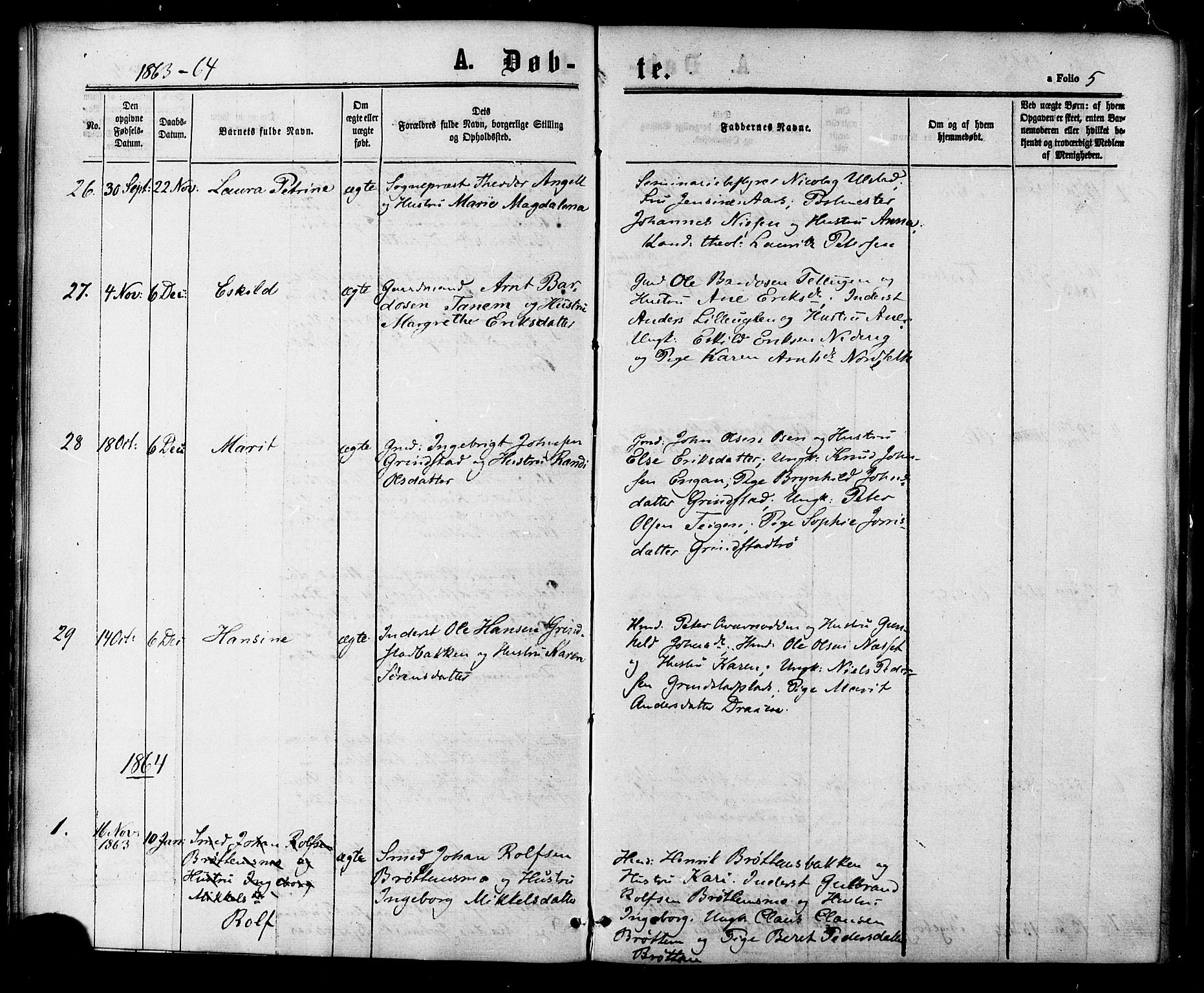 Ministerialprotokoller, klokkerbøker og fødselsregistre - Sør-Trøndelag, SAT/A-1456/618/L0442: Parish register (official) no. 618A06 /1, 1863-1879, p. 5