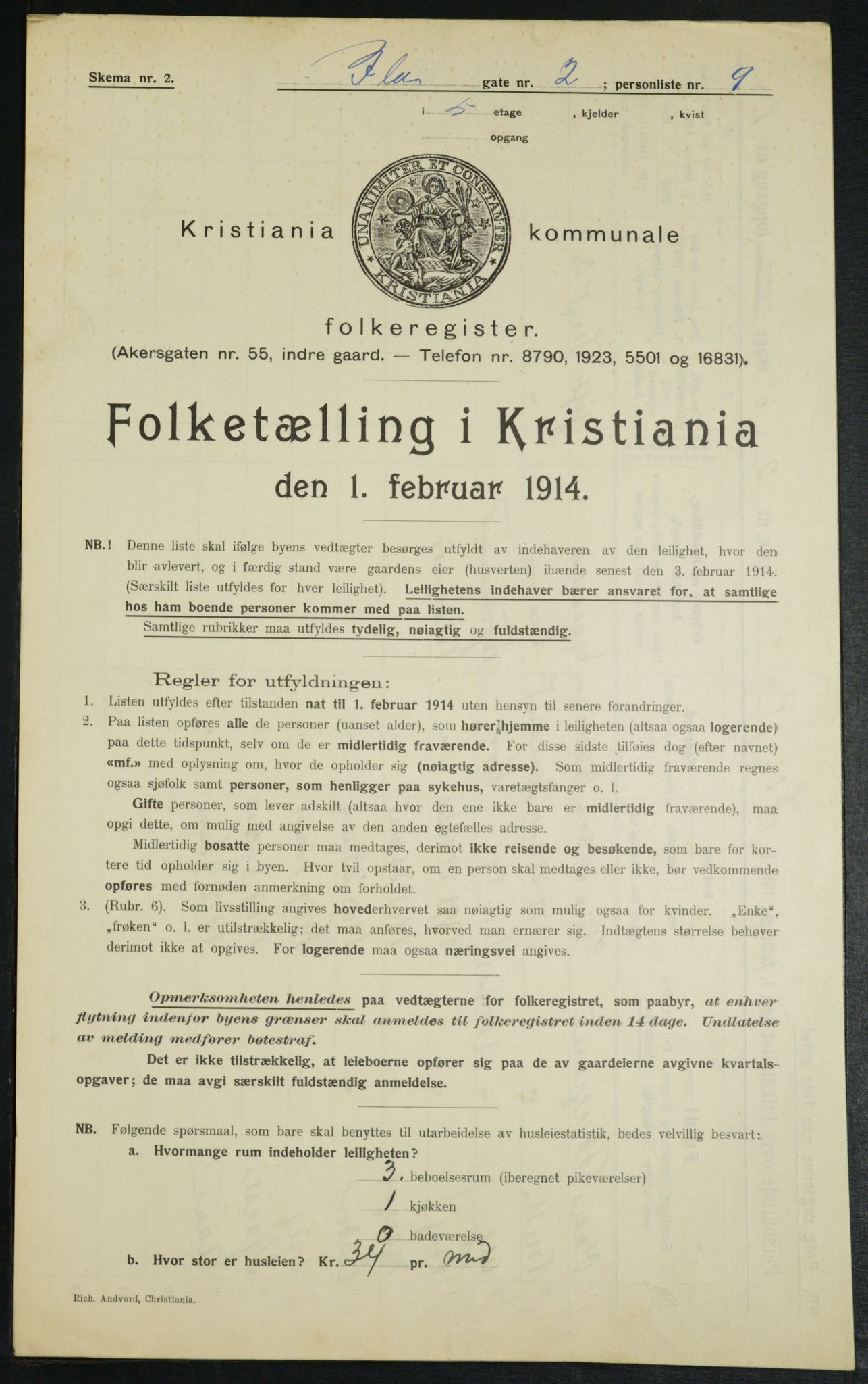 OBA, Municipal Census 1914 for Kristiania, 1914, p. 43186