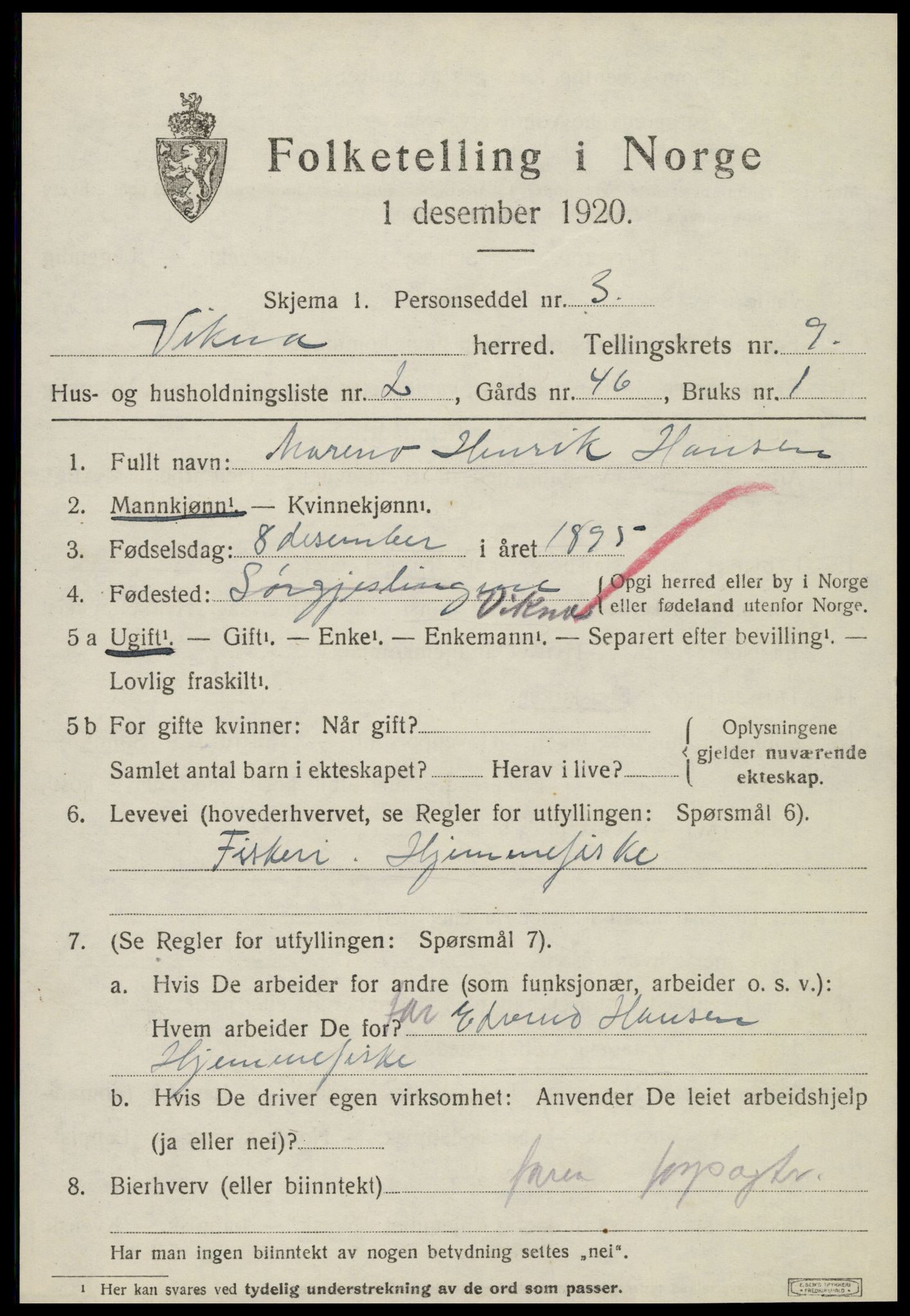 SAT, 1920 census for Vikna, 1920, p. 6453